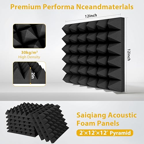 Miniatura 2 de Paquete de 24 paneles de espuma acústica a prueba de sonido para paredes, paneles de espuma acústica de 2 x 12 x 12 pulgadas, con diseño piramidal,