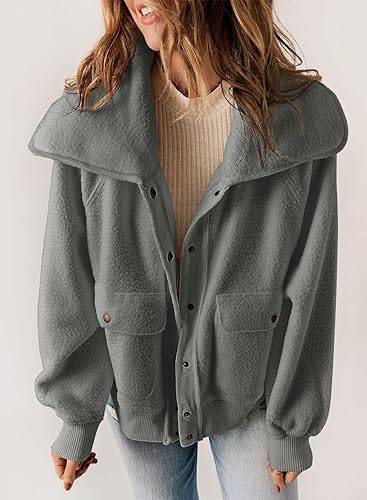 Miniatura 2 de Dokotoo Chaqueta de forro polar mullido para mujer, manga larga, abrigos cortos, ropa de abrigo Sherpa a presión