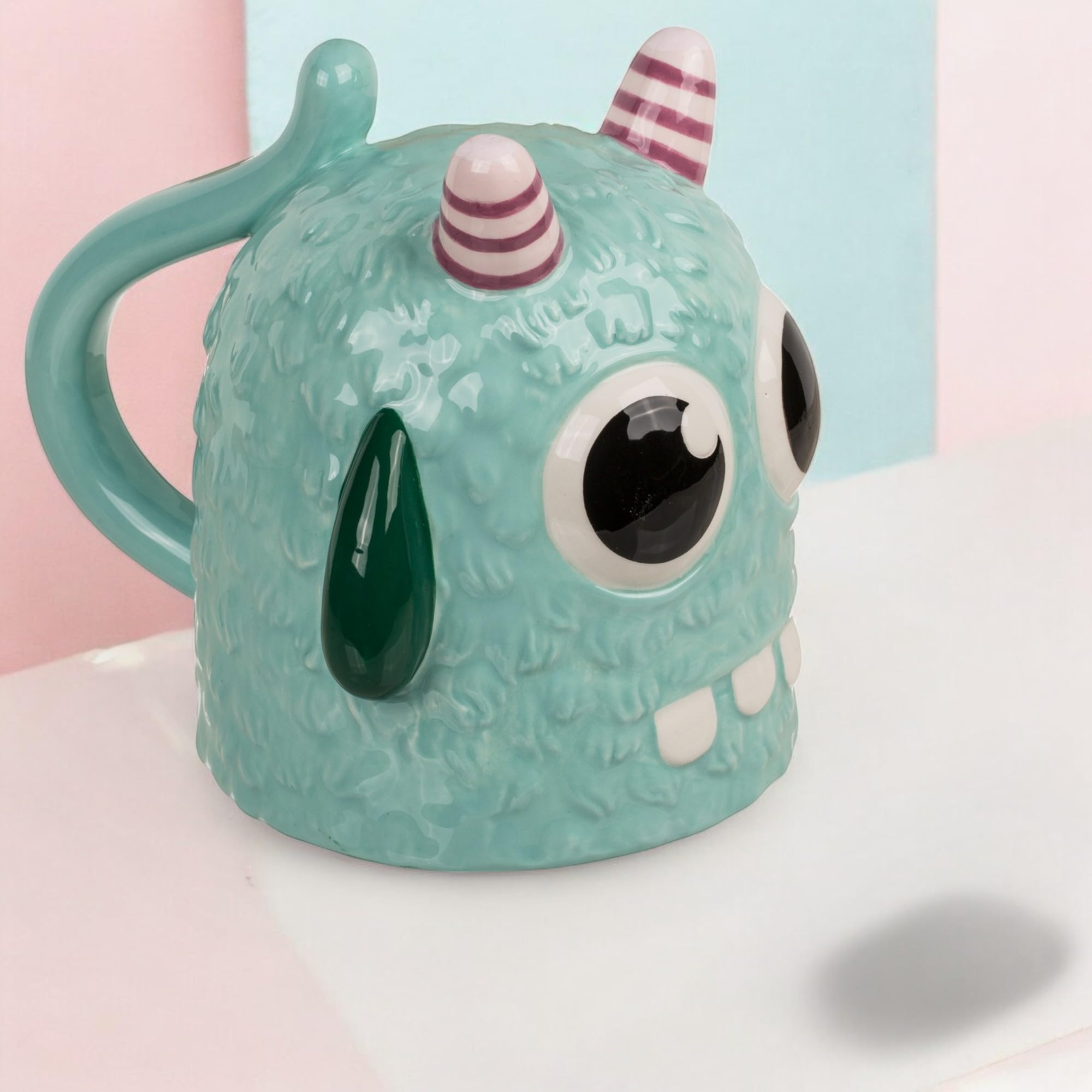 Tazza da caffè con manico, tazza da tè – Upside-Down Mug – Tazza rovesciata in ceramica, ca. 400 ml (Monster Blu)