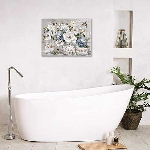 Miniatura 5 de Decoración de pared con diseño de flores de granja, arte rústico de colibrí blanco, floral, decoración de pared, para relajarse y relajarse, letrero