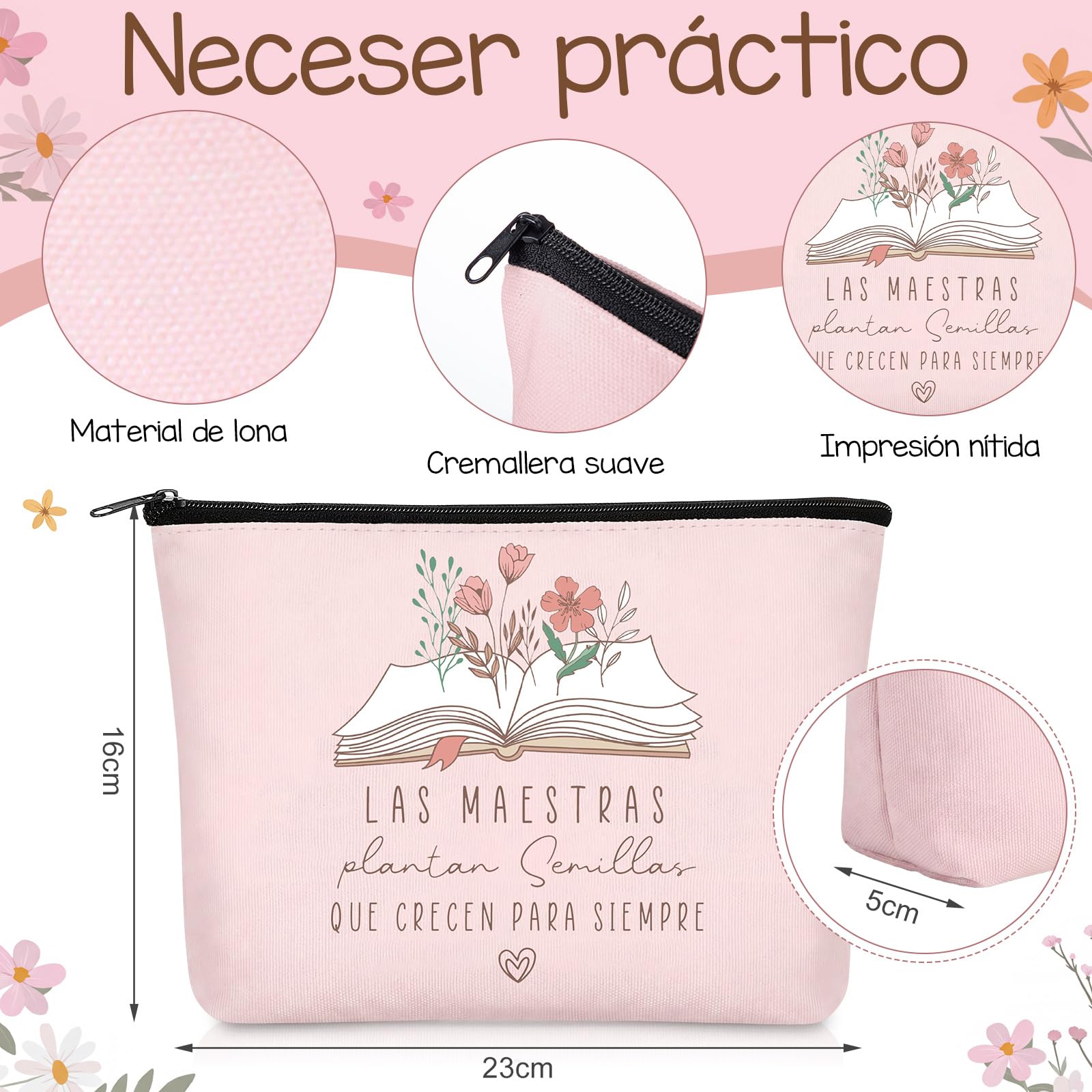 BBTO Set Regalo para Maestra Fin de Curso Gracias Mujer Neceser para Profesora Infantil Cuaderno Espiral con Bolígrafo Estético Regalo de Despedida para Profe Guardería Graduación Primaria