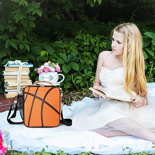 Miniatura 5 de Lonchera de baloncesto para niños, con textura de baloncesto, bolsa de almuerzo aislada para niñas y niños, hielera deportiva, bolsa de preparación
