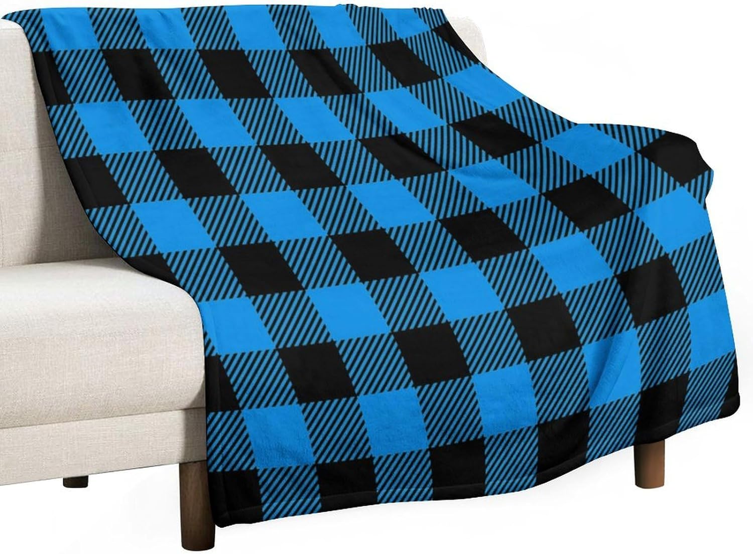 Buffalo Plaid Throw Blanket Blue Black Farmhouse Buffalo Check Pattern Soft Lightweight Warm Plush Blankets for Sofa Bedroom 70"x80"