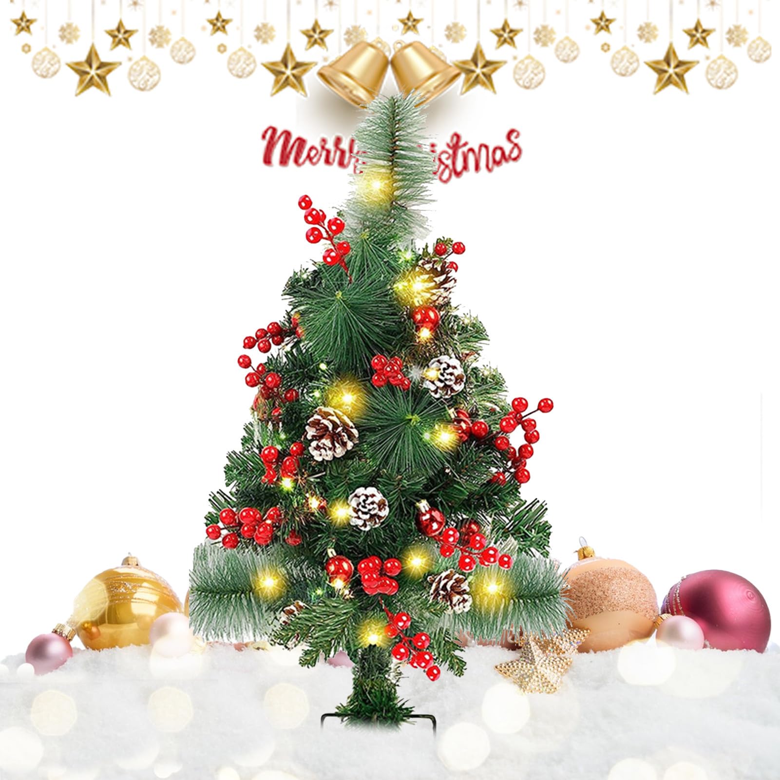 Árboles de Navidad iluminados con bayas rojas y 20 luces LED para suelo exterior