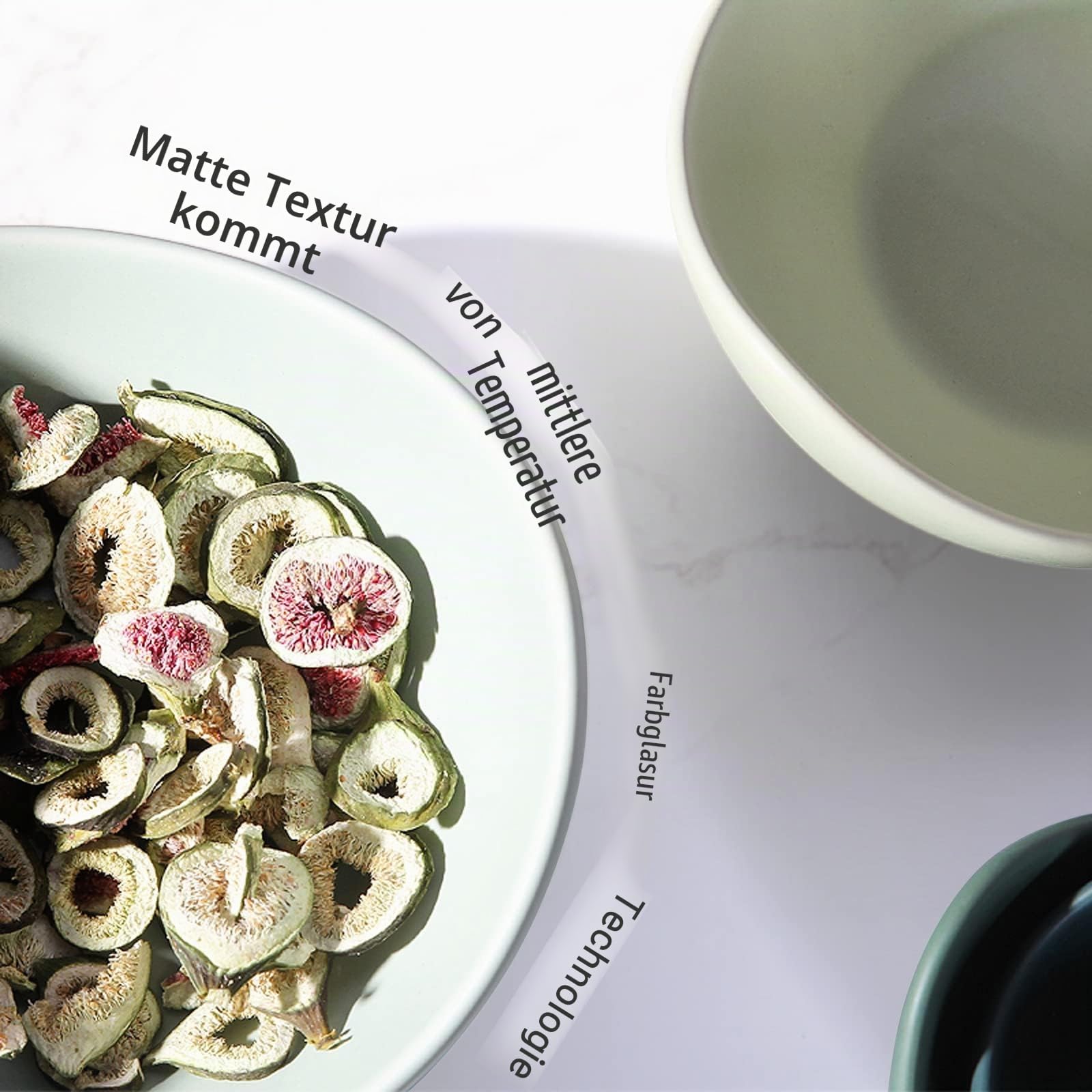 Notakia 5-teiliges Schüsselset aus Porzellan, Lotusform, Grün | Stapelbare Servierschalen im Lotus-Design für Salat, Müsli, Pasta, Obst und Snacks, spülmaschinen- und mikrowellengeeignet