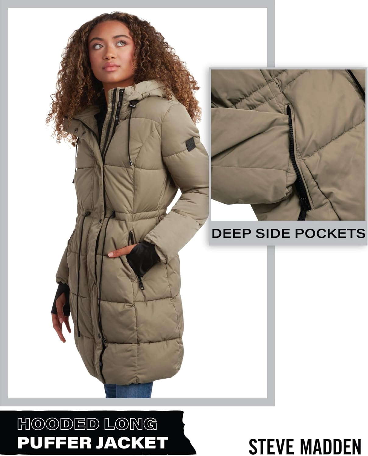 Steve Madden Womens Long Puffer Coat - Insulated Hooded Quilted Parka Puffer Jacket - Warm Winter Jacket for Women - Image 2