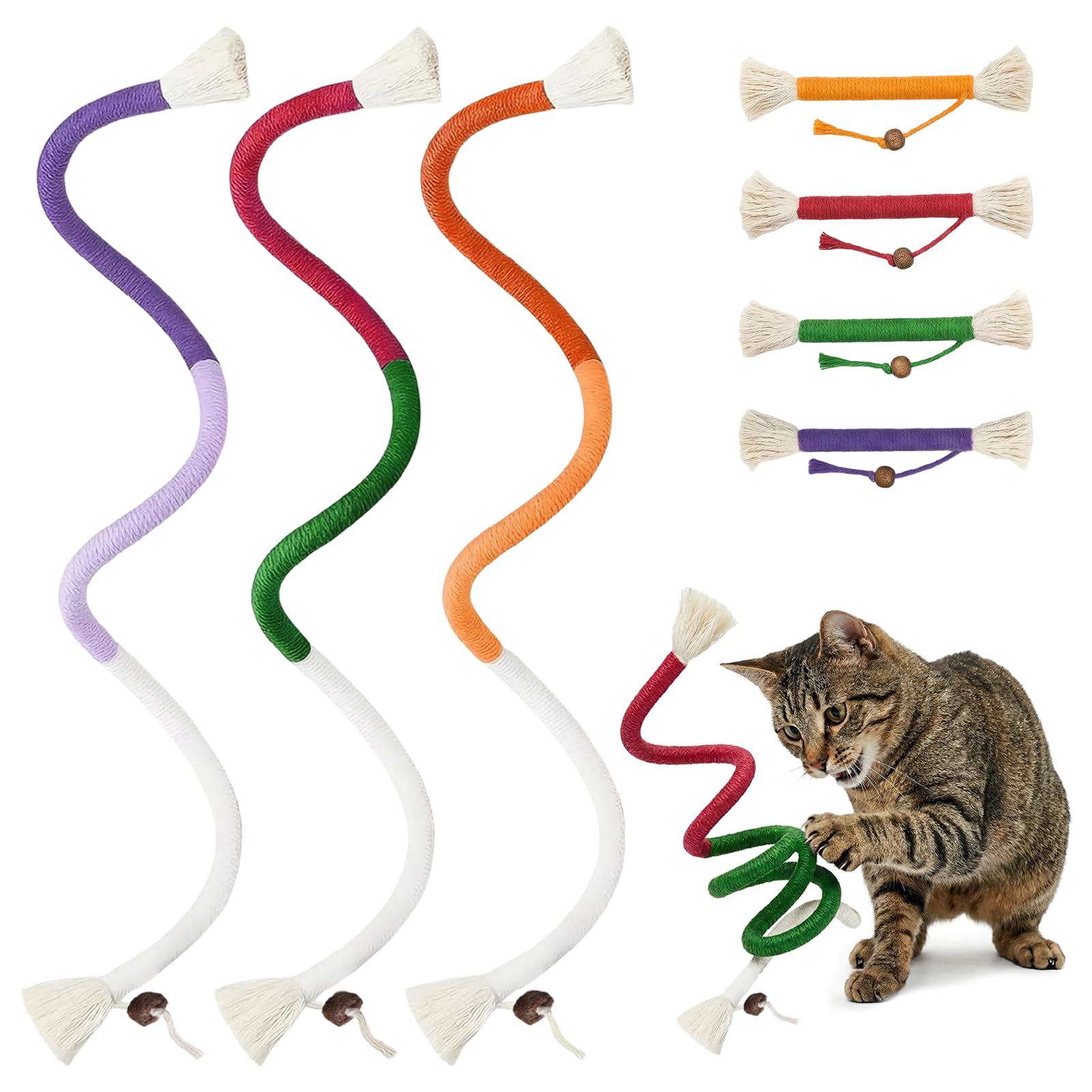 Witflew Cat Chew Toy Bite Rope 7 Pcs Catnip Toys Cat Chew Rope Kitten Teething Toys for Indoor Cats & Kittens Teeth Cleaning Stress Release, Enrichment Play for Indoor Cats