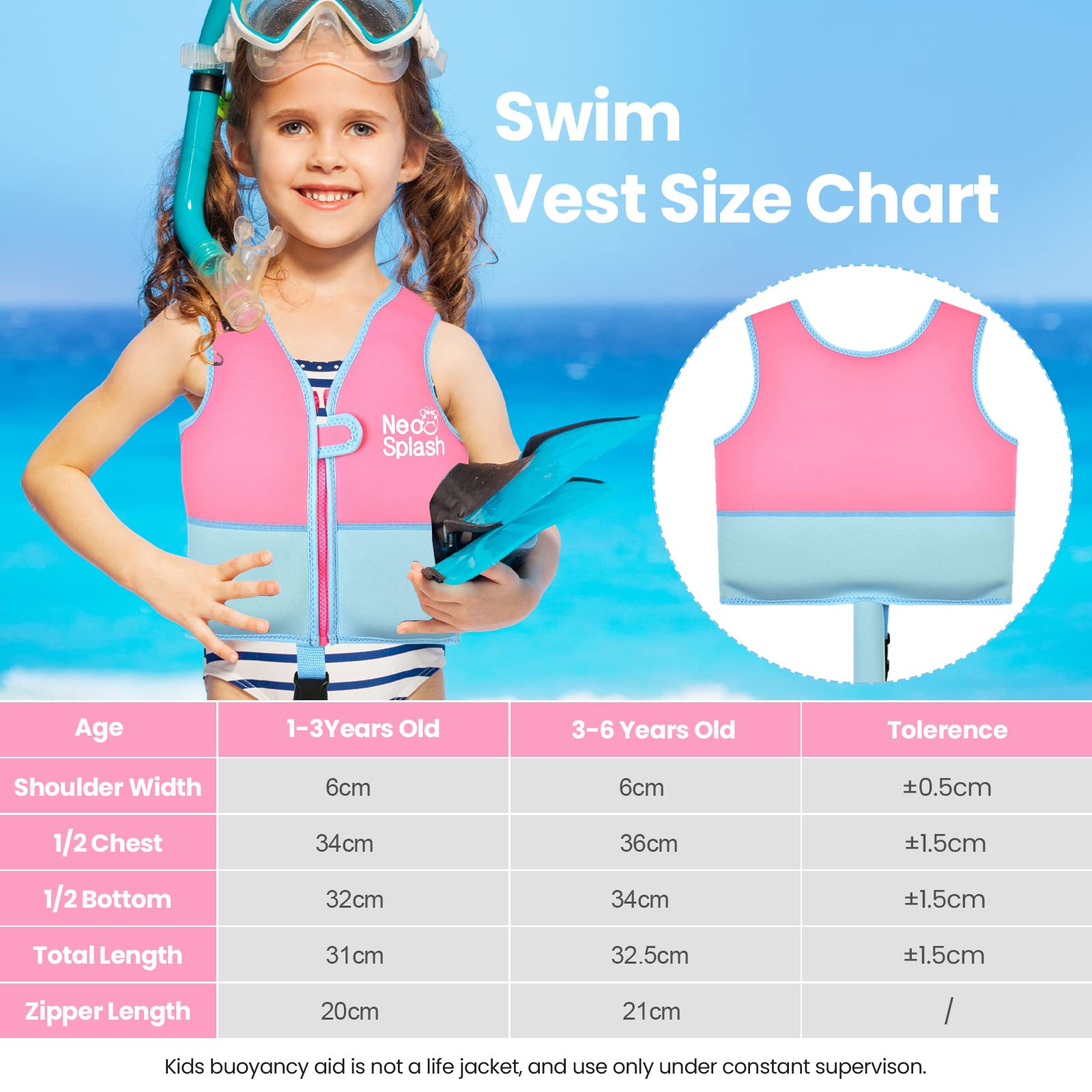 Kinder Schwimmlernweste Schwimmhilfe für Kleinkinder Alter 1-6 mit Einstellbaren Sicherheitsstraps