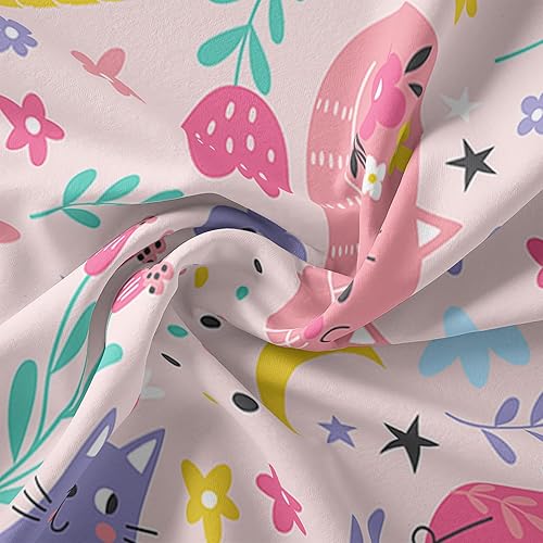 Miniatura 7 de QOOMO Juego de sábanas con diseño floral de gatos kawaii, con bolsillo profundo de 16 pulgadas de profundidad para niños, niñas, niños y