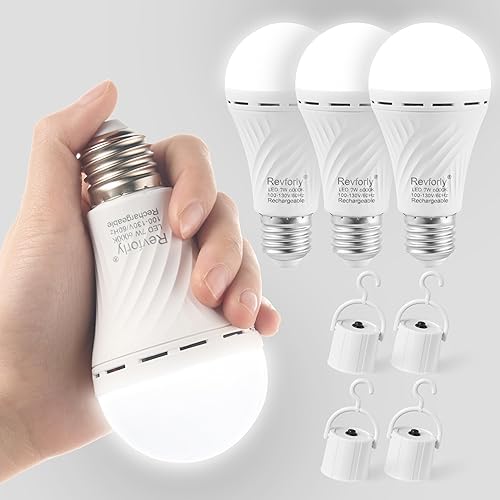Miniatura 9 de Bombilla de emergencia recargable, 1500 mAh, 15 W, 80 W, 6000 K, luz diurna blanca con 4 bombillas LED de reserva de batería para fallos de energía