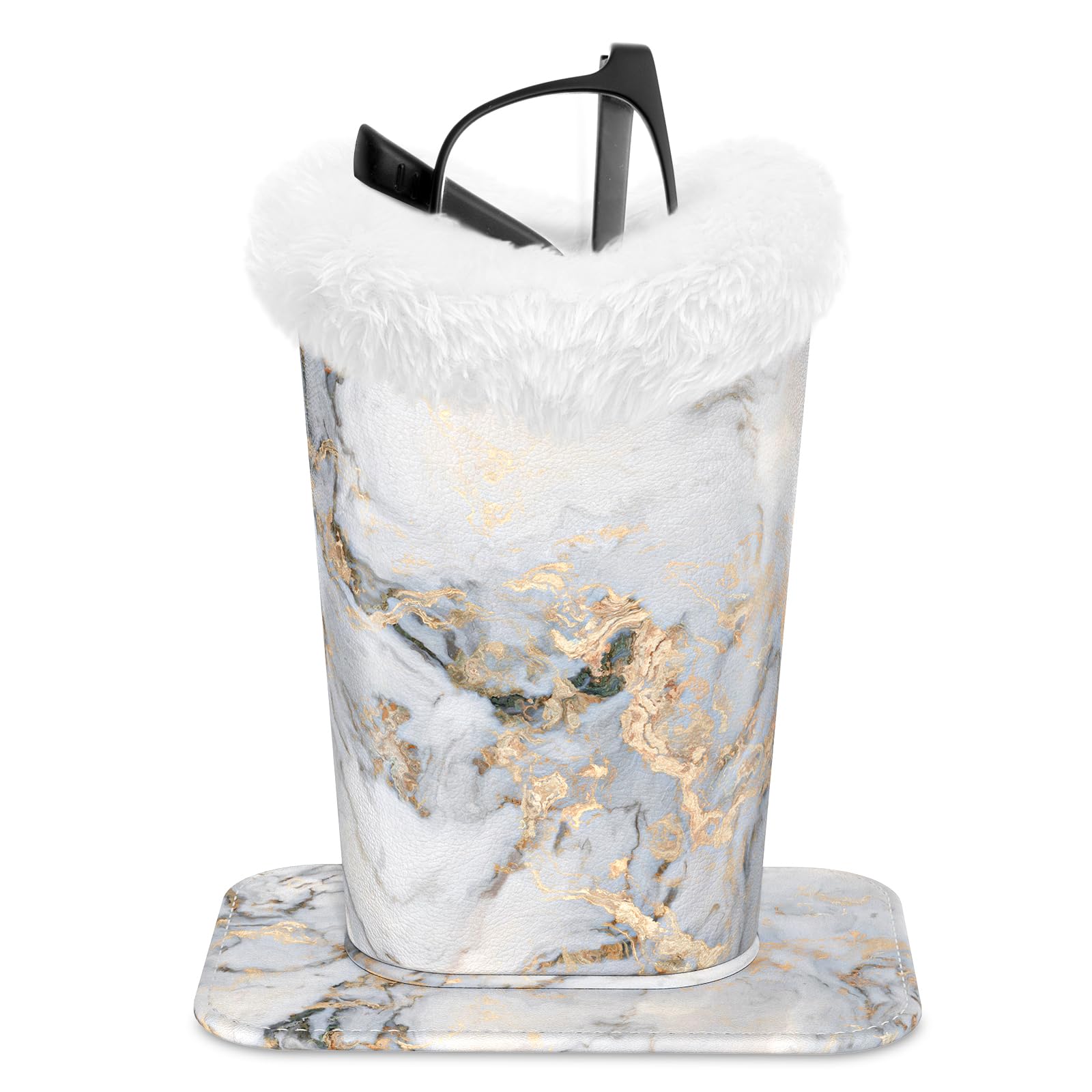 ZAXMEY Eyeglasses Holder,Plush Lined PU Leather Pattern Stand Case with Magnetic Base,Unisex for Women Men