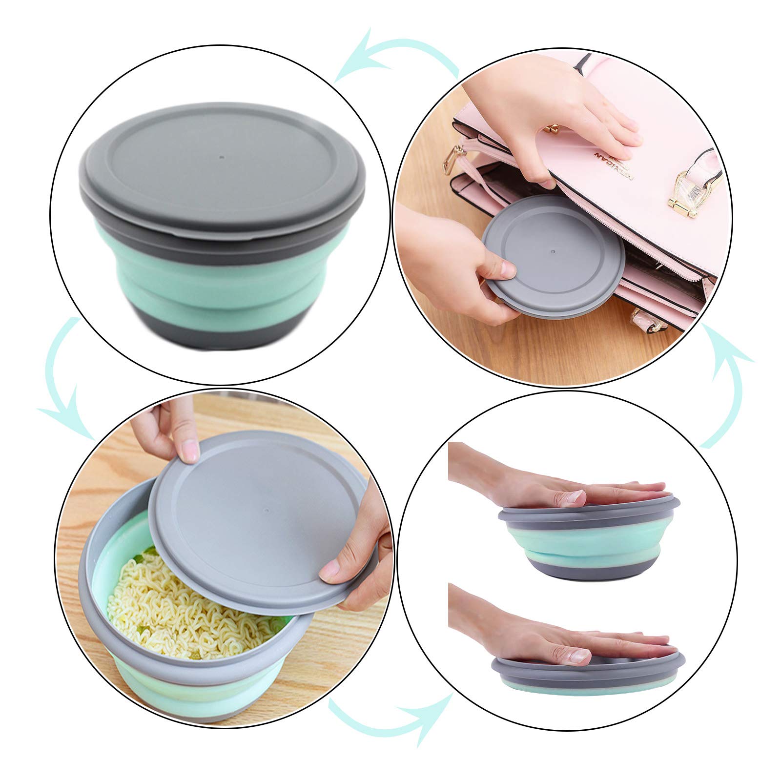 Set 3 Ciotole Pieghevoli In Silicone Con Coperchio - Ideali Per Campeggio, Escursionismo E Picnic