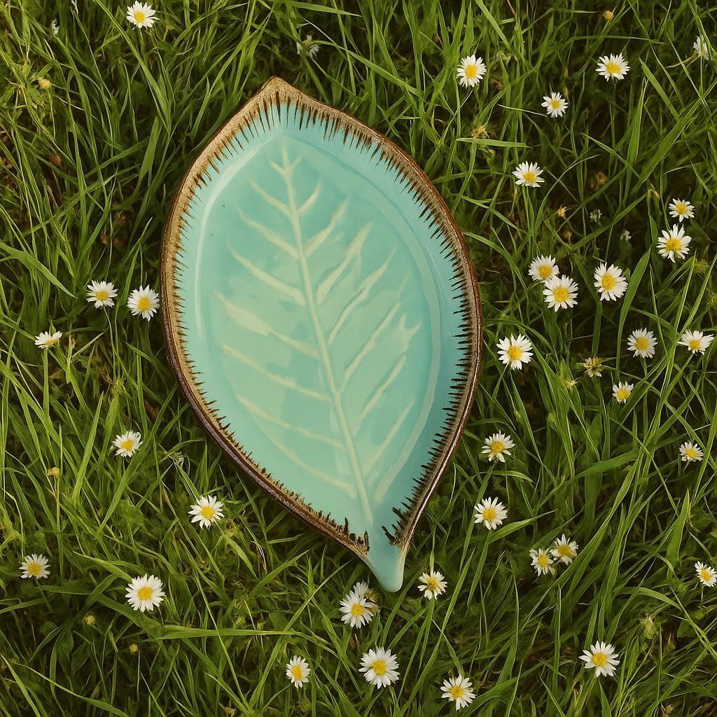 Meadow Leaf Ceramic Serving Platter for Serving appetizers, Snacks, Sushi, Cheese Spreads, or Desserts| Starter Platter |Microwave & Dishwasher Safe L xWx H- 26x16x2.5 cm