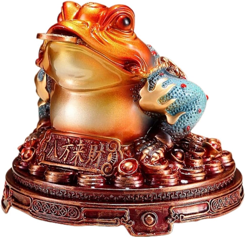 开业 Feng Shui Figurine Lucky Money Toad Decorations 金蟾摆件 Feng Shui Figurine Home Office Decor Chinese Gifts 蟾蜍招财家居树脂乔迁送礼店铺公司摆设酒柜装饰 8624