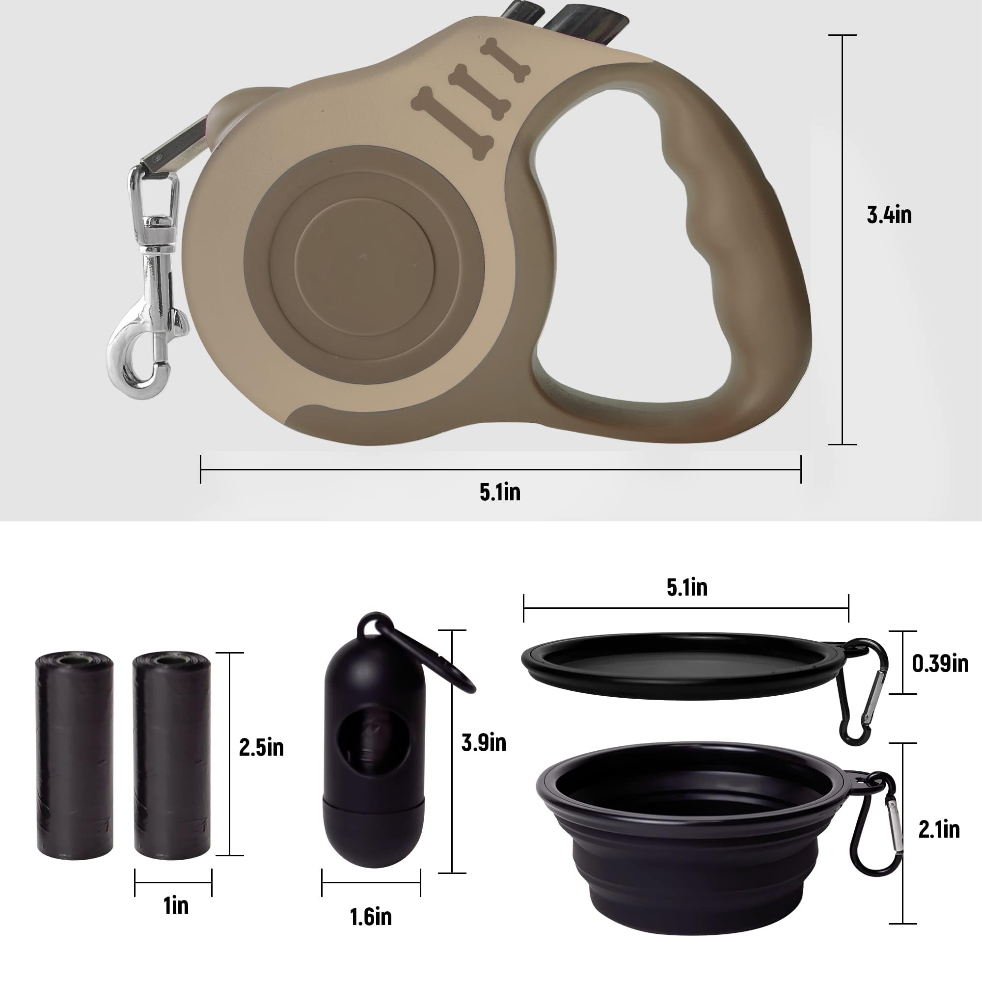 Correa retráctil para perro, cinta telescópica automática para perros, cinta para mascotas de 10/16 pies, duradera y conveniente, con cuenco plegable, dispensador, bolsas de basura, adecuada