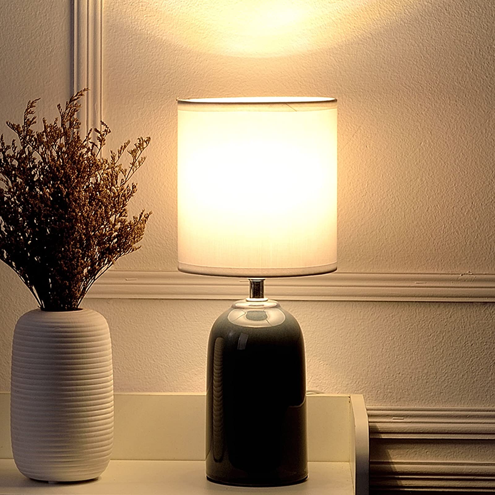 CCXXYGWJ na biurko Retro Niebieskie lampy stołowe Lampki nocne z abażurem z tkaniny Zwięzłe lampy nocne do domowego biura Cafe Lampka do nauki, 13,4" H Lampka na biurko na biurko Led