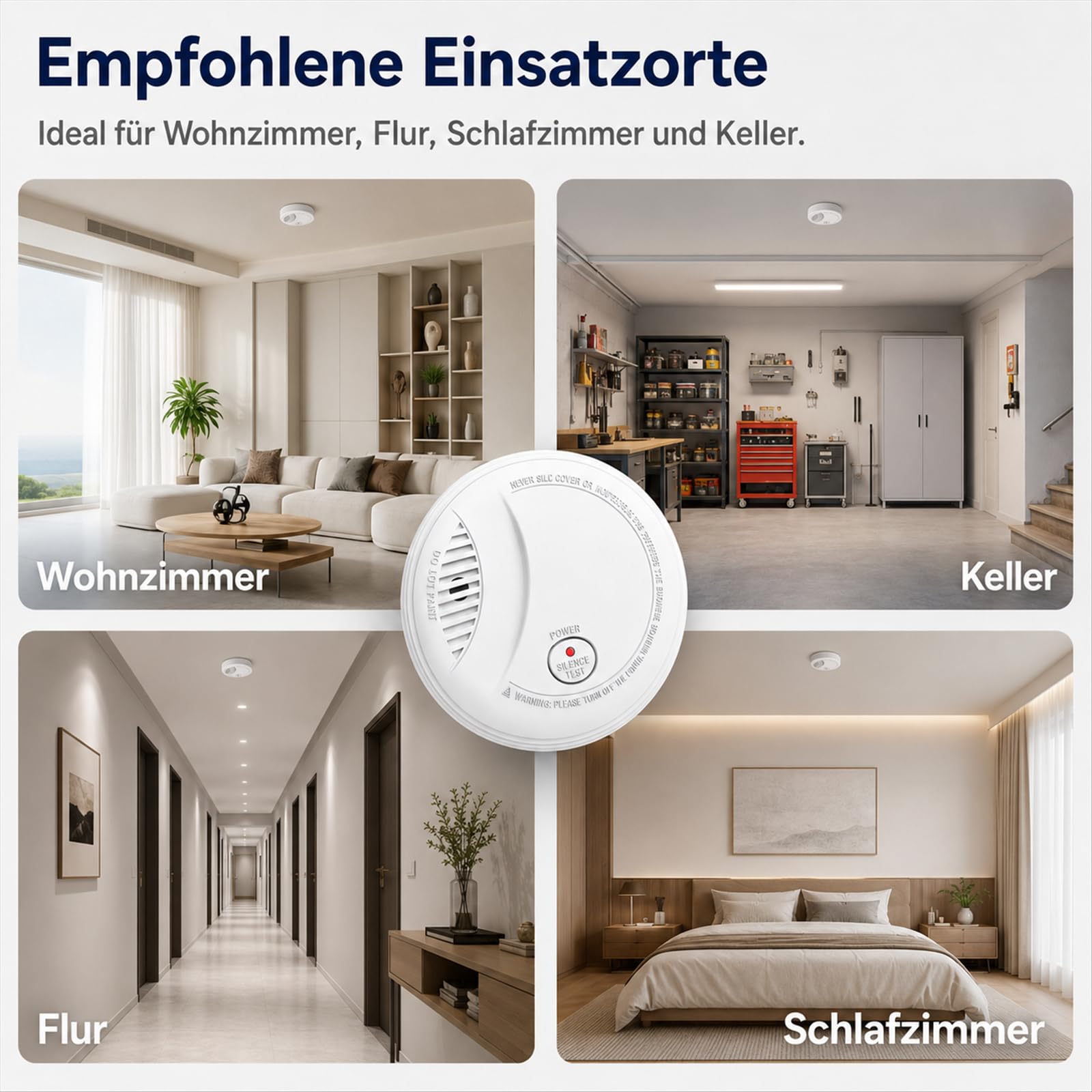 WiFi Rauchmelder mit App-Benachrichtigung, 10-Jahre Batterie, Vernetzbar, Geprüft nach DIN EN 14604, Optischer Rauchwarnmelder für Smart Home, Einfache Installation,3 PCS