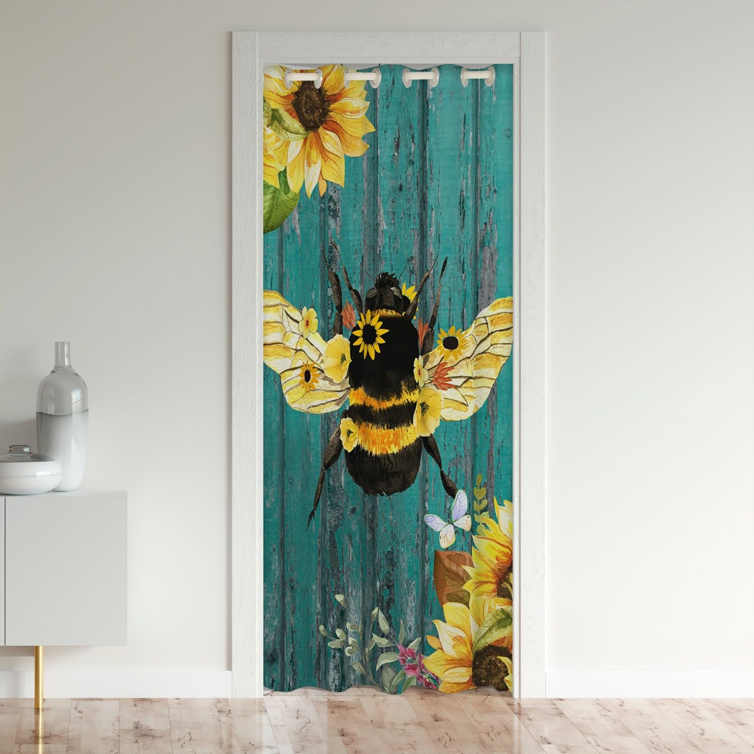 Rideau de porte pour enfants motif tournesol et abeille joyeuse