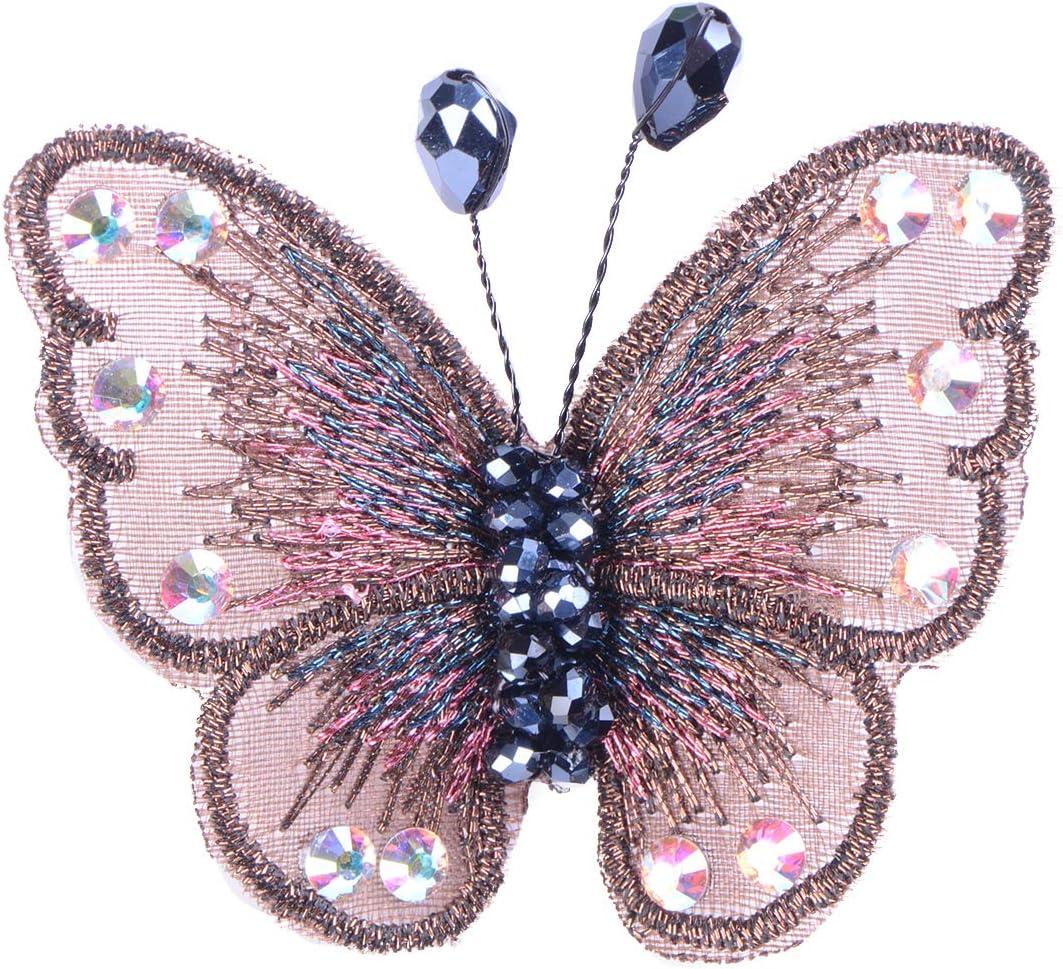 Alilang Embroidered Crystal Winged Monarch Butterfly Jewelry Rhinestone Brooch Pin