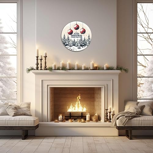 Miniatura 9 de Letrero de hojalata redondo retro con texto en inglés "Merry Christmas" con texto en inglés "Merry Christmas", árbol de Navidad retro, decoración de
