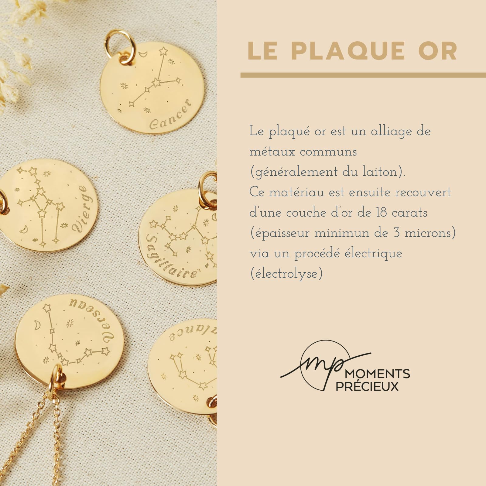 Collier personnalisé baptême, dessin "Croix & Rameaux", plaqué or - Idée cadeau pour Noël - Anniversaires - Baptême - Communion