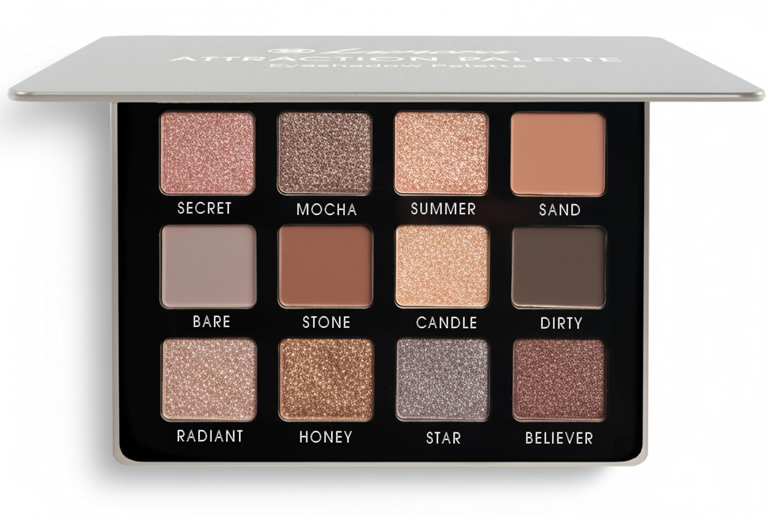 Lamora Nude Neutral Eyeshadow Palette - 12 Natural Highly Pigmented Shimmer & Matte Shades - Travel Size Makeup Palette with Mirror