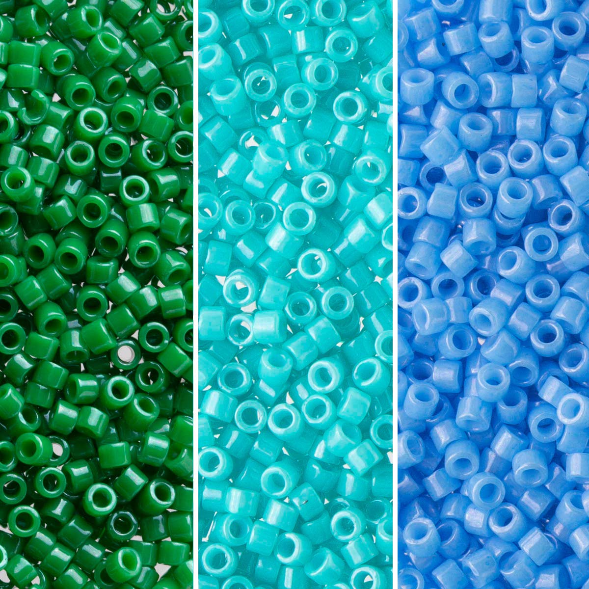 Miyuki Delica Seed Beads Bundle: Size 11/0, Green Turquoise Opaque Palette Collection DB655, DB658, DB659-3 Tubes of 7.2 Grams ea