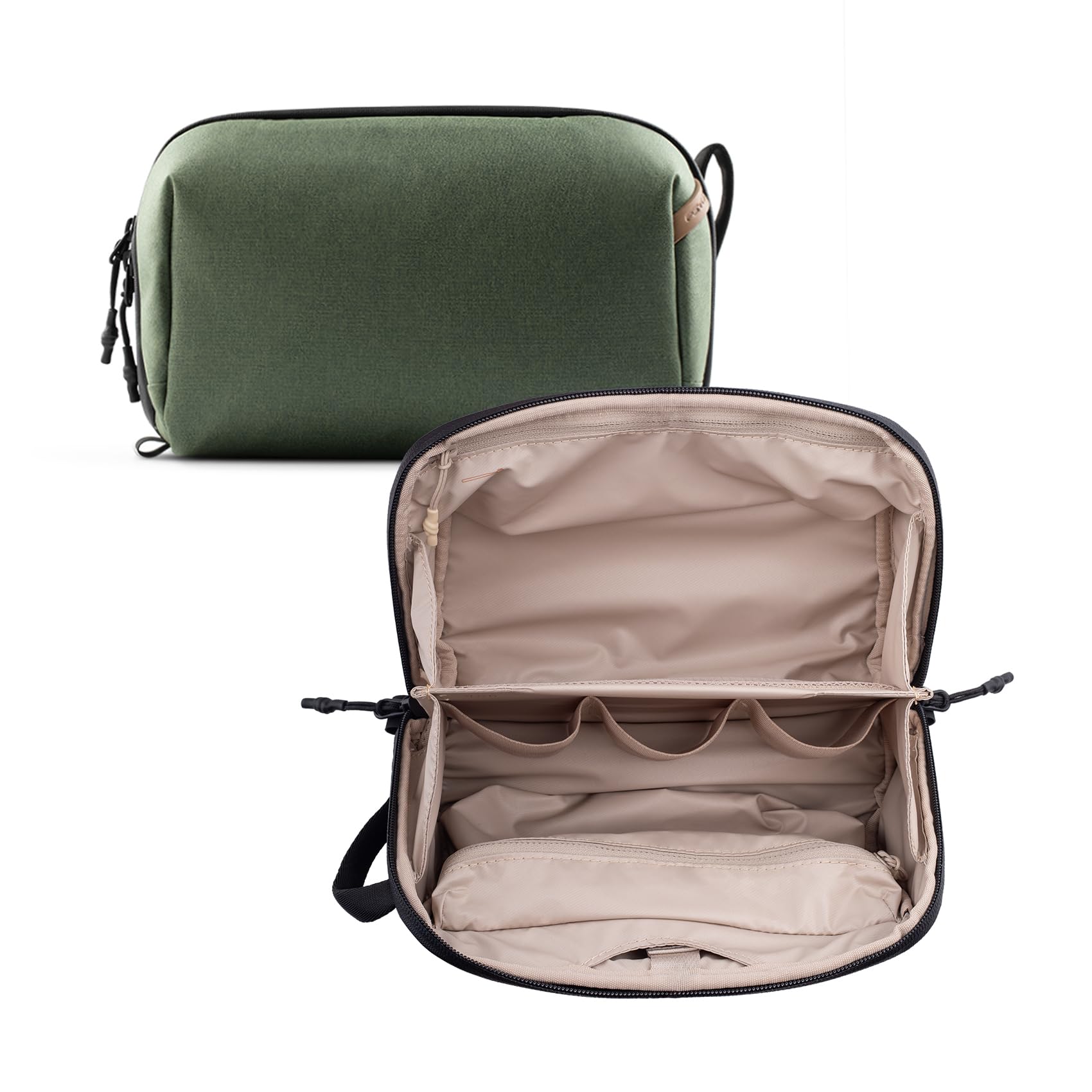 PGYTECH Neceser de Viaje Bolsa de Aseo, Organizador Compacto Verde | Tejido Impermeable, Separación Seco y Húmedo, Gancho Colgante, Múltiples Bolsillos, Neceser Ligero de Viaje