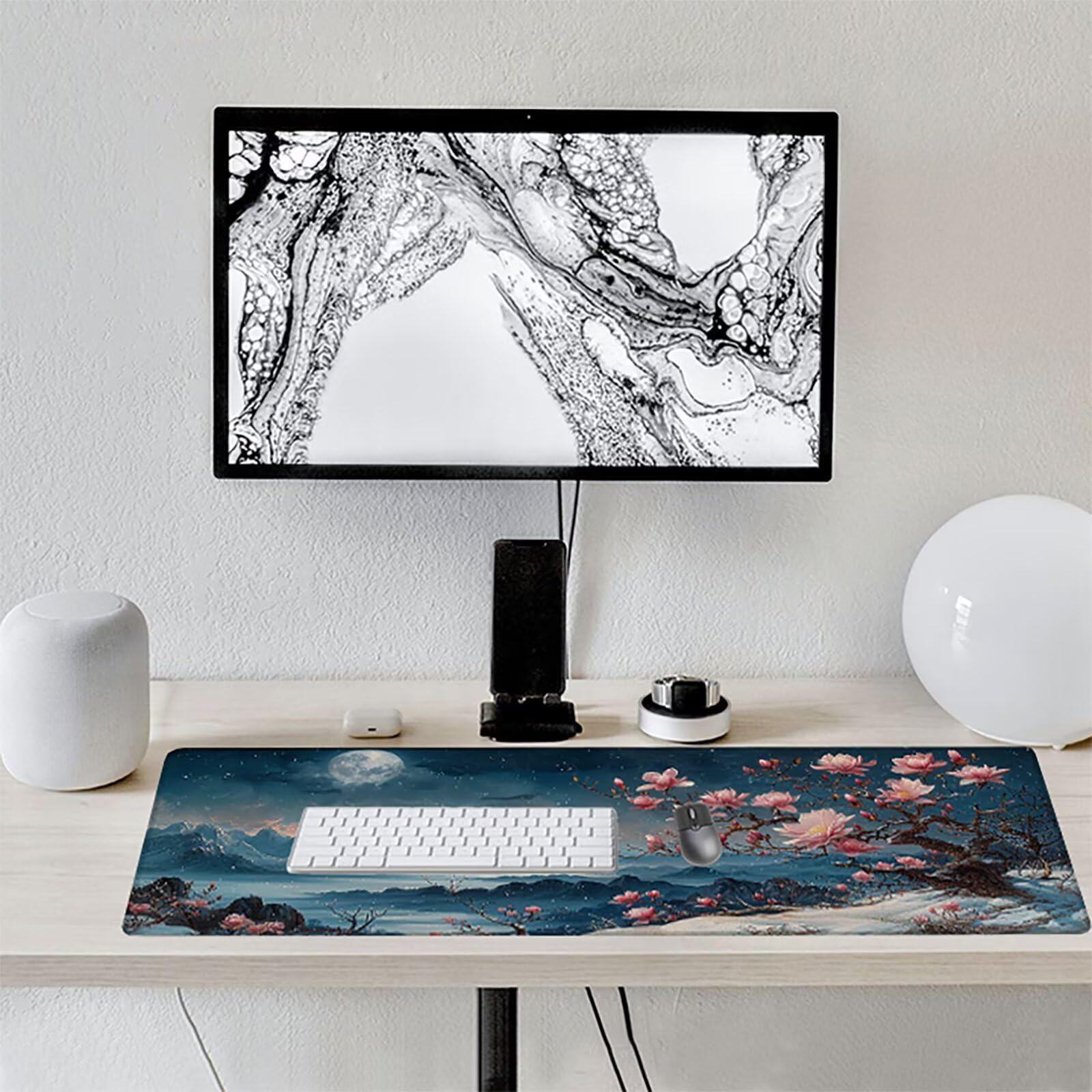 Flores De Cerezo Alfombrilla Ratón Gaming XXL 1500 x 800 mm, Alfombrilla Gaming Azul Mousepad con Base de Goma Antideslizante, Impermeable Desk Mat para Teclado y Raton Accesorios Gaming, Regalos 8-0
