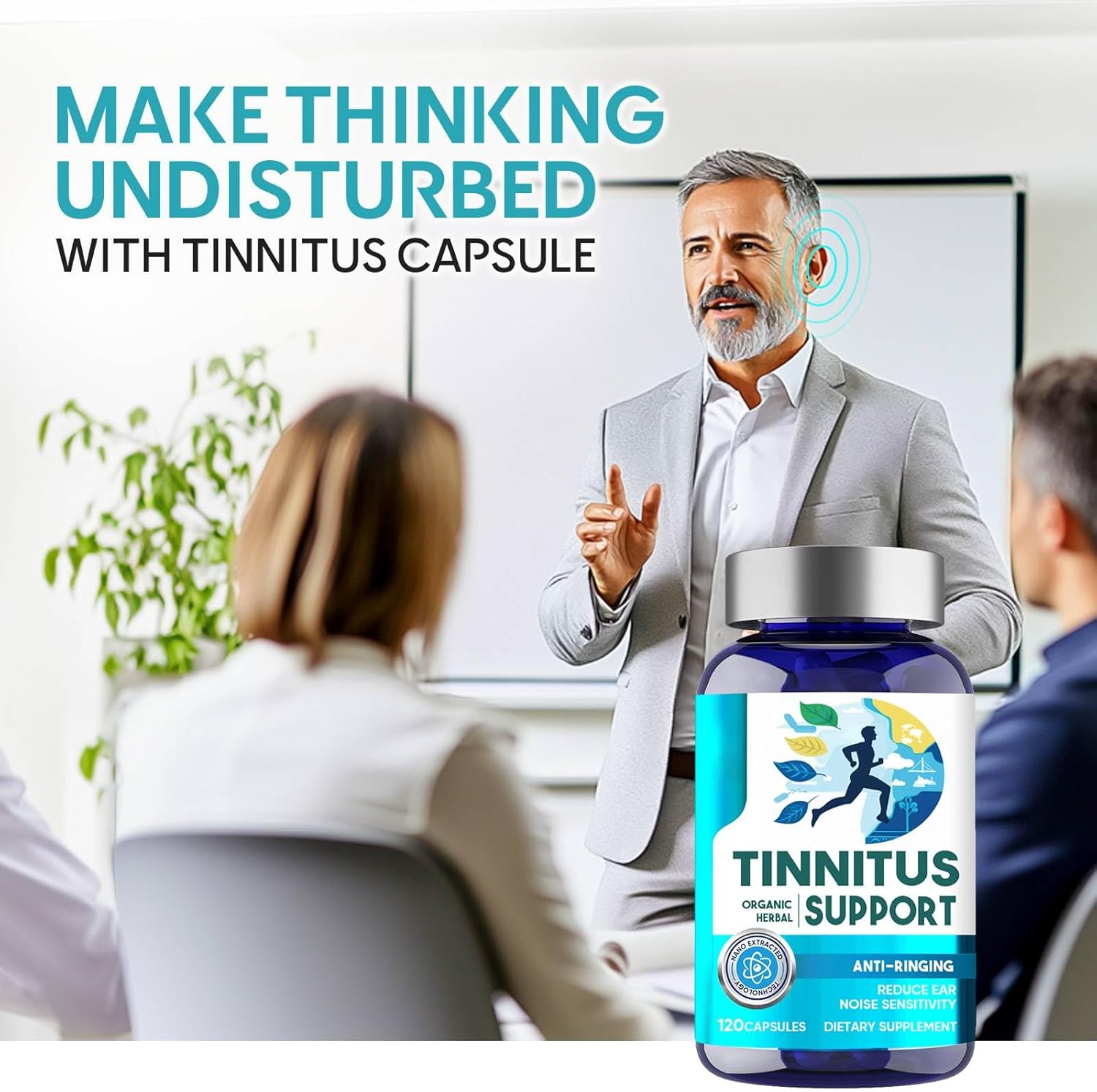 Tinnitus Supplement 120 Capsules, Tinnitus Relief for Ringing Ears, with Vitamin C & B Complex, Reduce Ear Noise Support Health Hearing