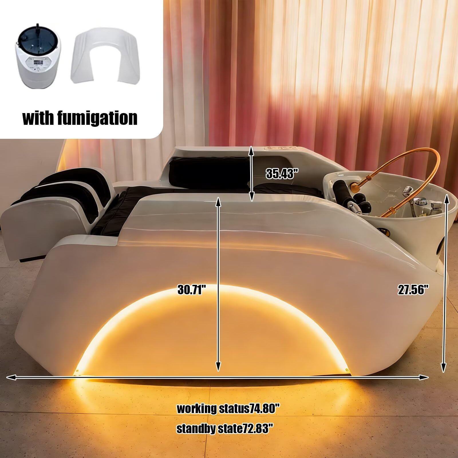 Professionelle Salon-Kopf-SPA-Liege, Shampoo-Liege mit Wasserzirkulation, intelligenter Körpermassage, warmweißer LED-Ambientebeleuchtung, Begasungsset, Kopf-SPA-Ausstattung