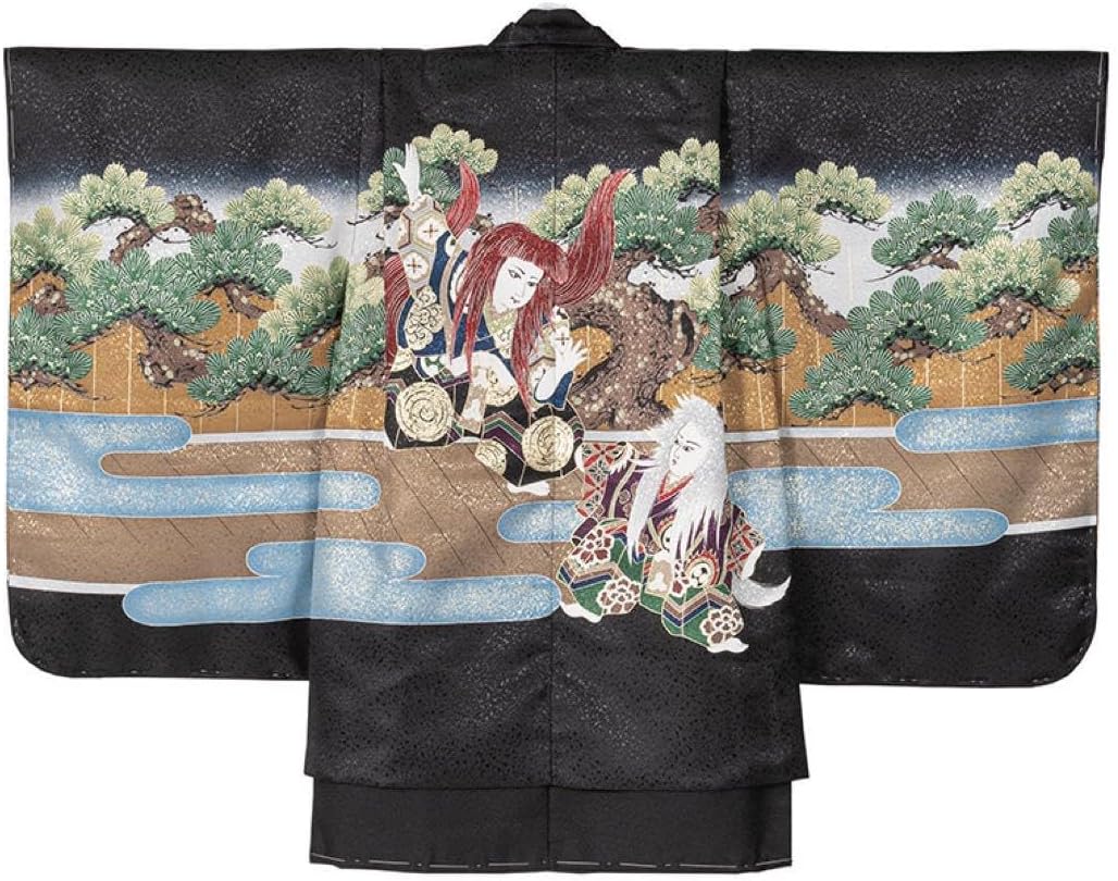 男の子着物羽織 黒 歌舞伎 肩上げ済 3-5才 男の子着物羽織 黒 歌舞伎 肩上げ済 3-5才 男の子着物羽織 黒