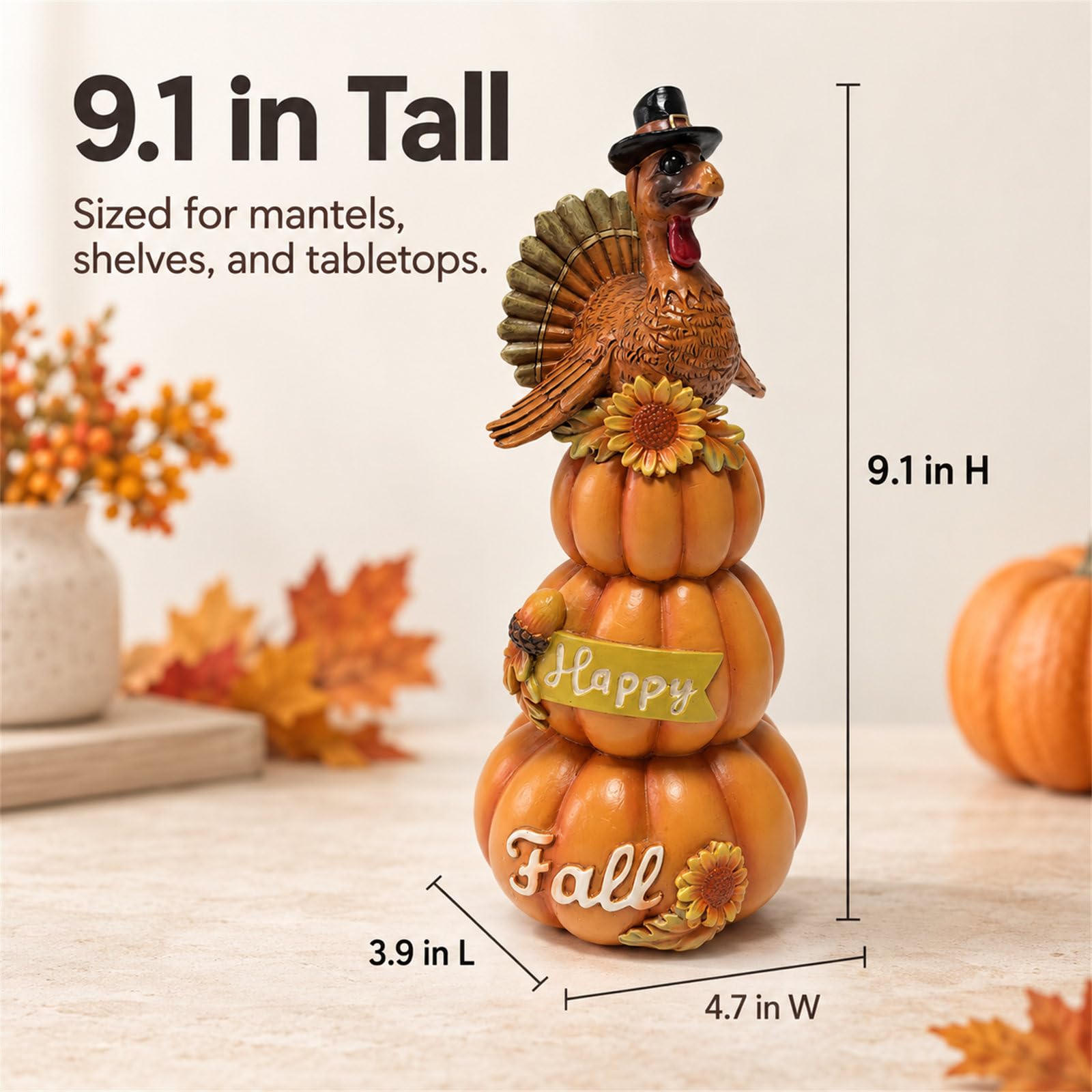 Figura de pavo con letrero de feliz otoño, decoración del hogar