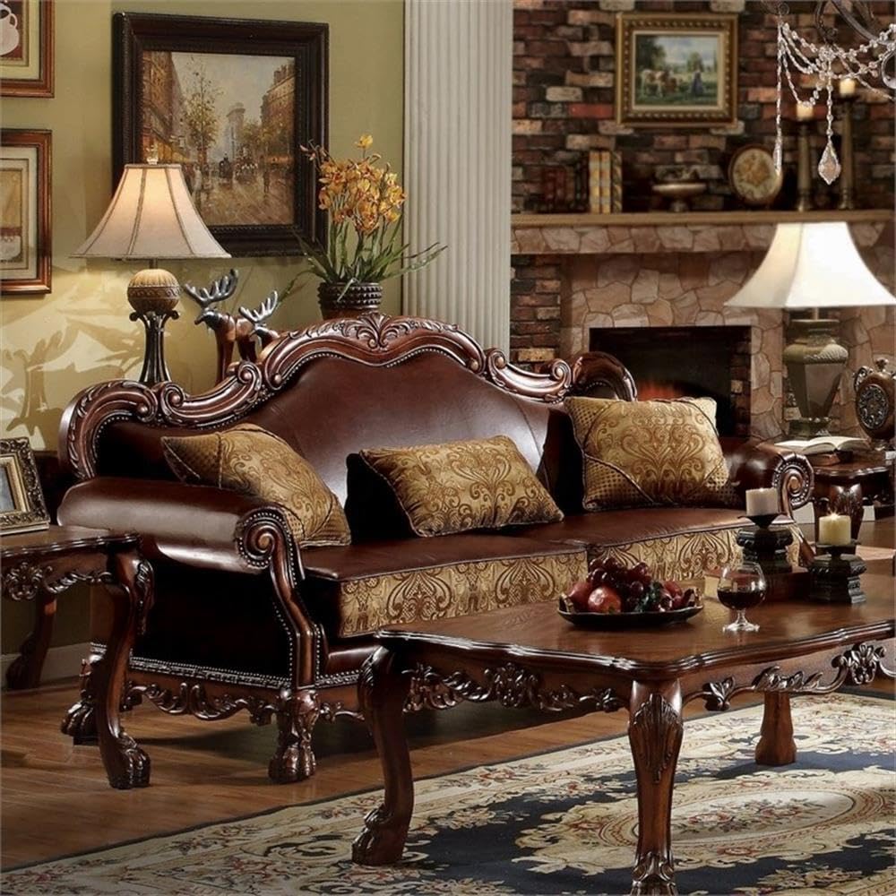 Amazon.com: Acme Dresden Rolled Arm Upholstered Faux Leather Sofa