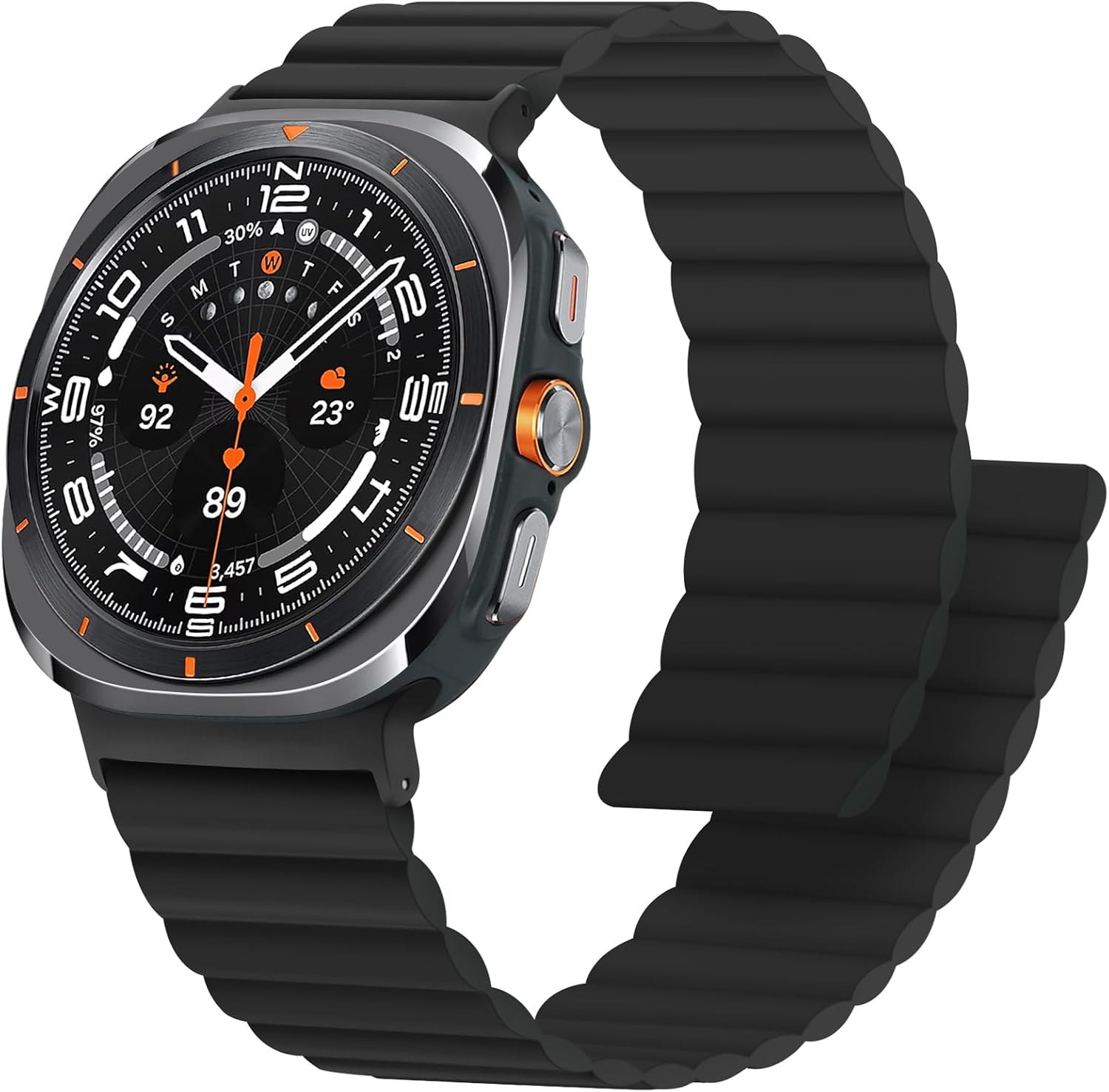 Anlinser Magnetic Straps Compatible with Samsung Galaxy Watch Ultra 2/1 Band 47mm for Men Women, Waterproof Silicone Sport Bracelet with Magnet Compatible with Samsung Watch Ultra, Black