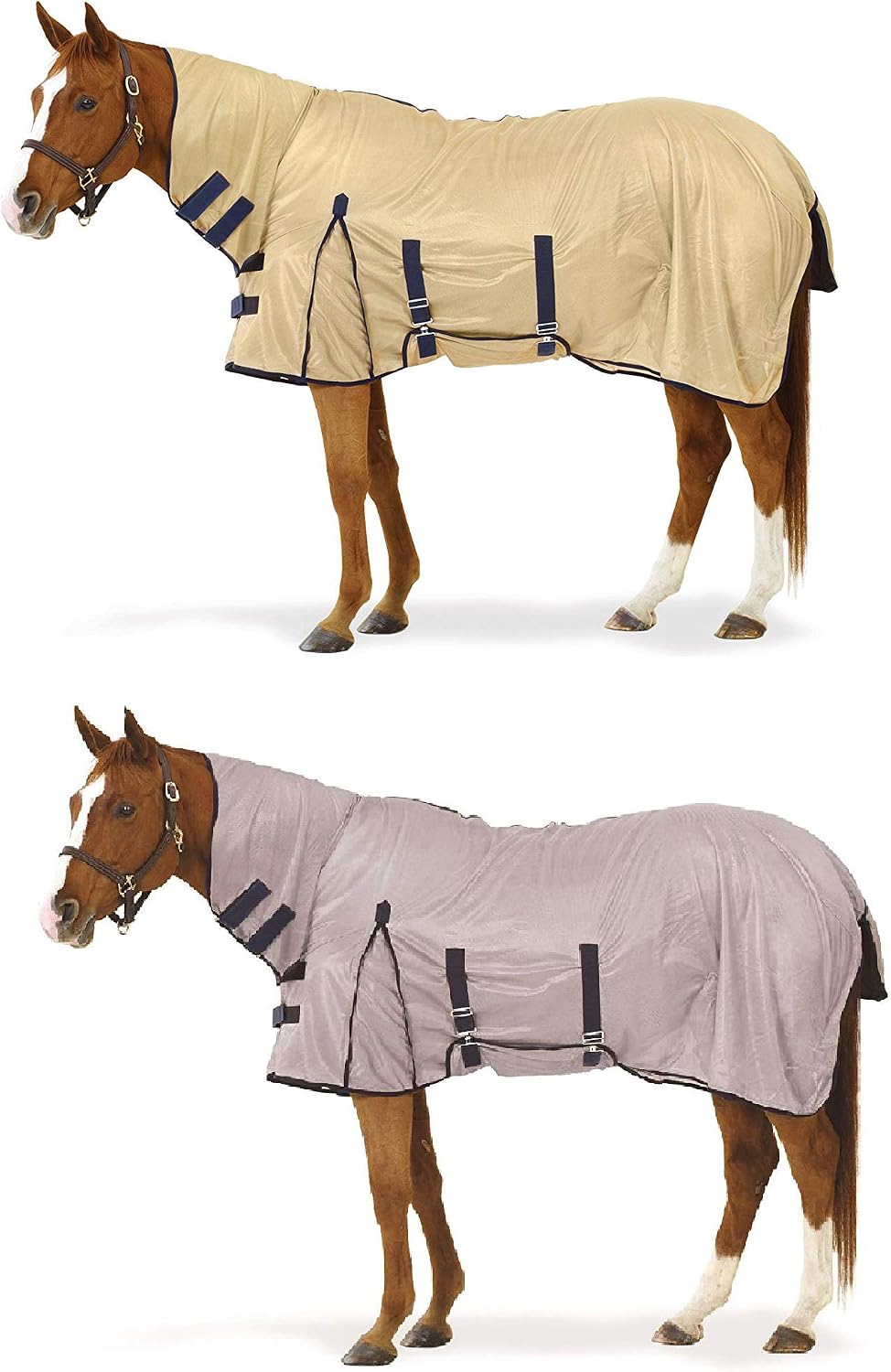 Equiessentials Softmesh Combo Fly Sheet with Belly Band and Attached Neck Cover, Tan/Navy, 78