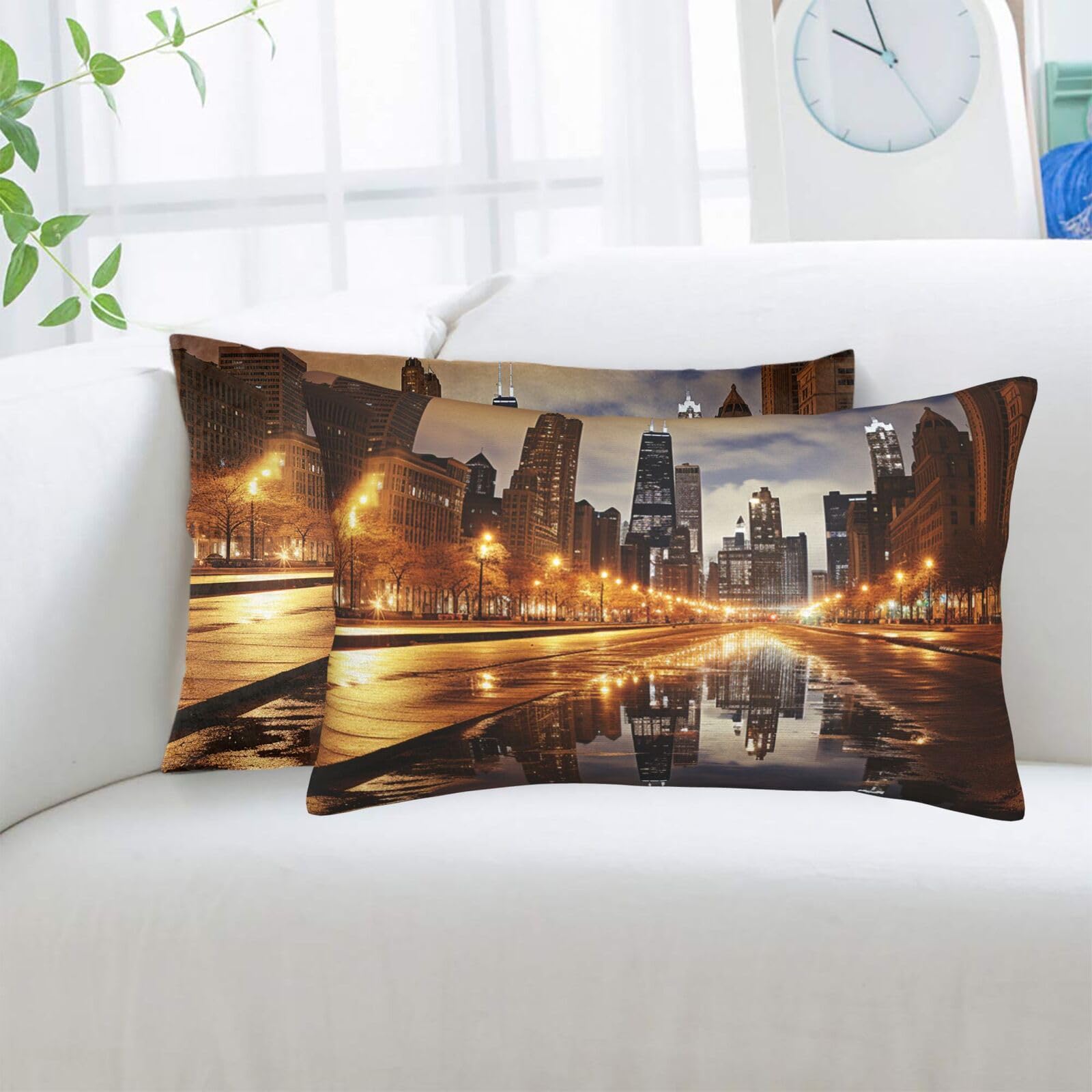 Chicago Standard Pillowcases Sets of 2, Ultra Soft Microfiber Plush Pillow Cases 16"X24" Comfort Decorative Throw Pillow Cover with Hidden Zipper for Bedroom, Sofa, Couch