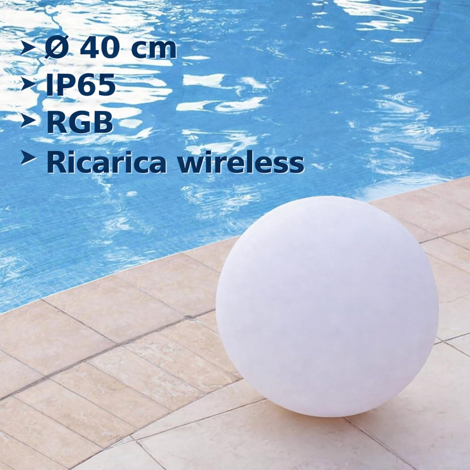 Europalamp Sfera luminosa senza fili galleggiante LED multicolore dimmerabile ∅40cm con telecomando e base a induzione 6 colori dimmerabili