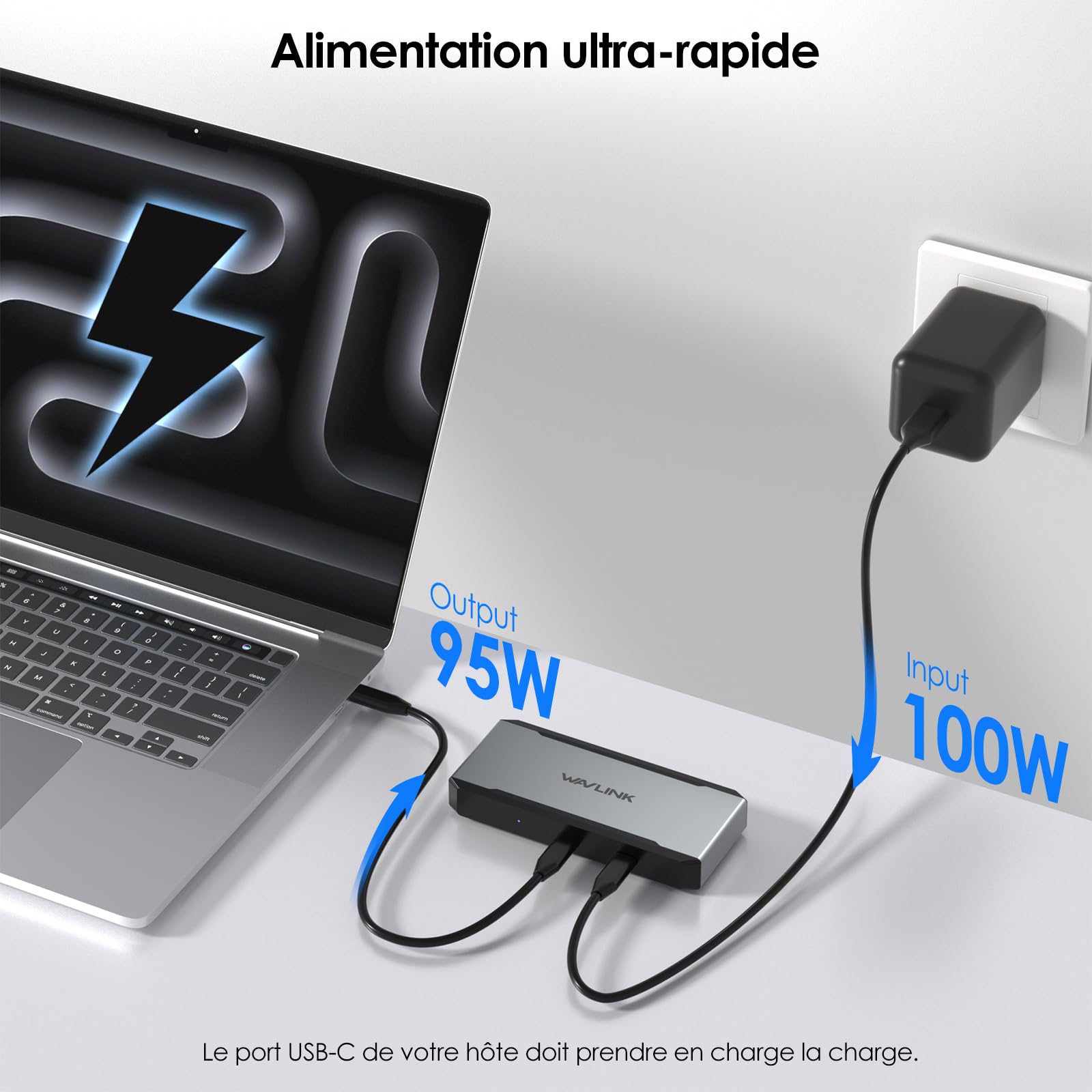WAVLINK Station d'accueil USB C Double HDMI, Station d'accueil pour 4 moniteurs avec Double DP, 2 HDMI, entrée PD 100 W, Port Ethernet 5G pour Uniquement pour Ordinateurs Windows-Hôte USB 3.2 requis