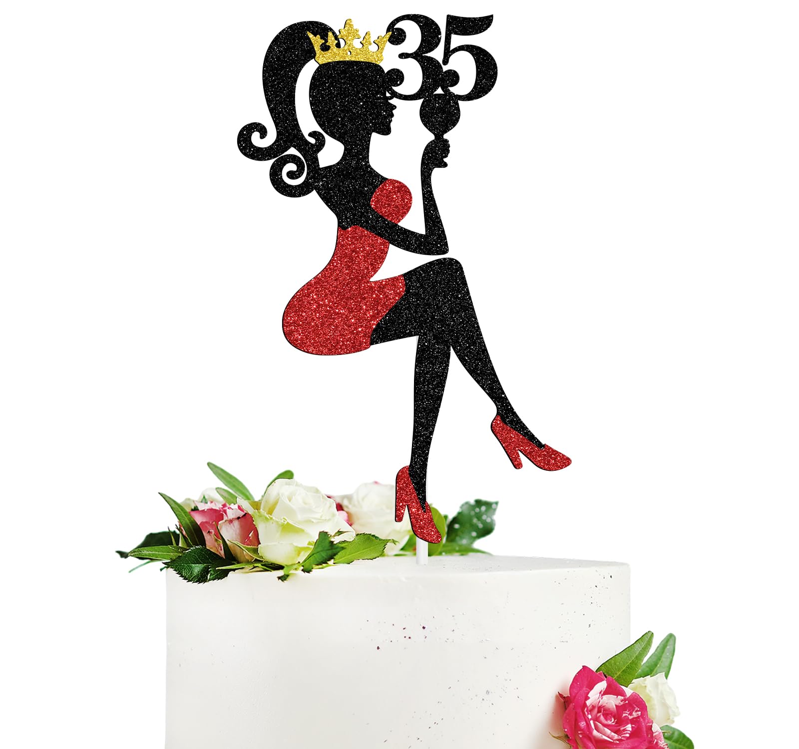 Amazon.com: Lady Happy 35th Birthday Cake Topper, Makeup High Heel Spa  Fashion Themed Party Supplies, Birthday Queen 35th Sexy Party Decoration  Supplies for Women, Black and Red Glitter : Grocery & Gourmet