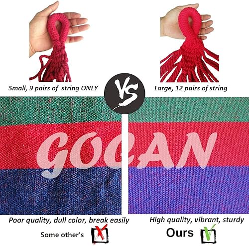 Miniatura 6 de GOCAN - Hamaca doble para 2 personas, extragrande, 86.6 x 63 pulgadas, longitud de 129.9 pulgadas, capacidad de carga 500 lb, lona de algodón, para