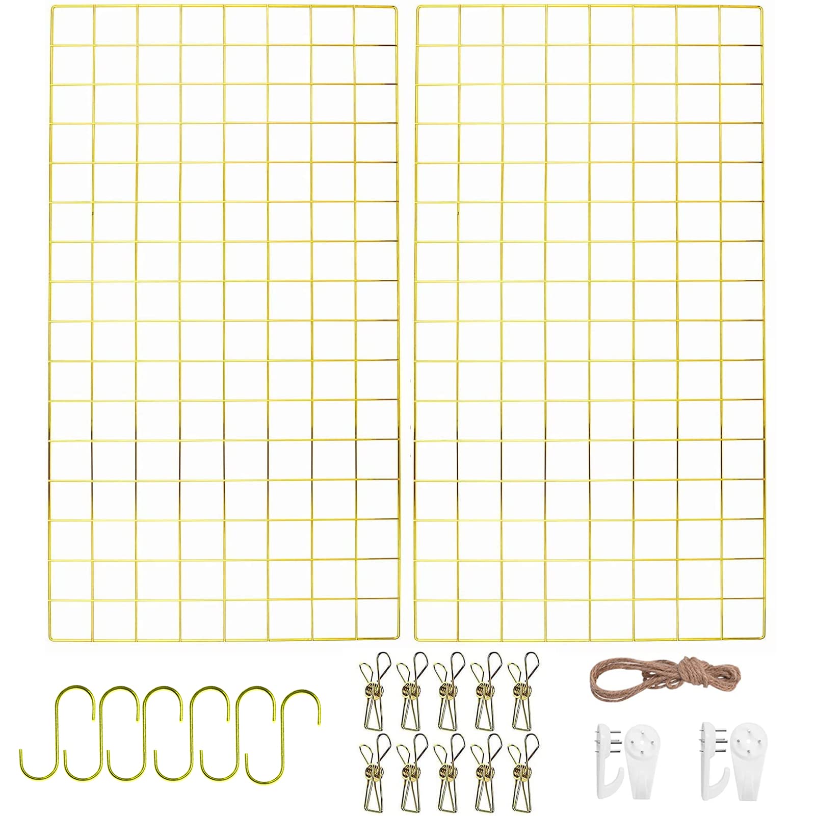 Lot de 2 grilles murales dorées multifonctionnelles, pour Photo, décoration DIY, étagère Photo, Tableau mémo, métal, 40 x 80 cm