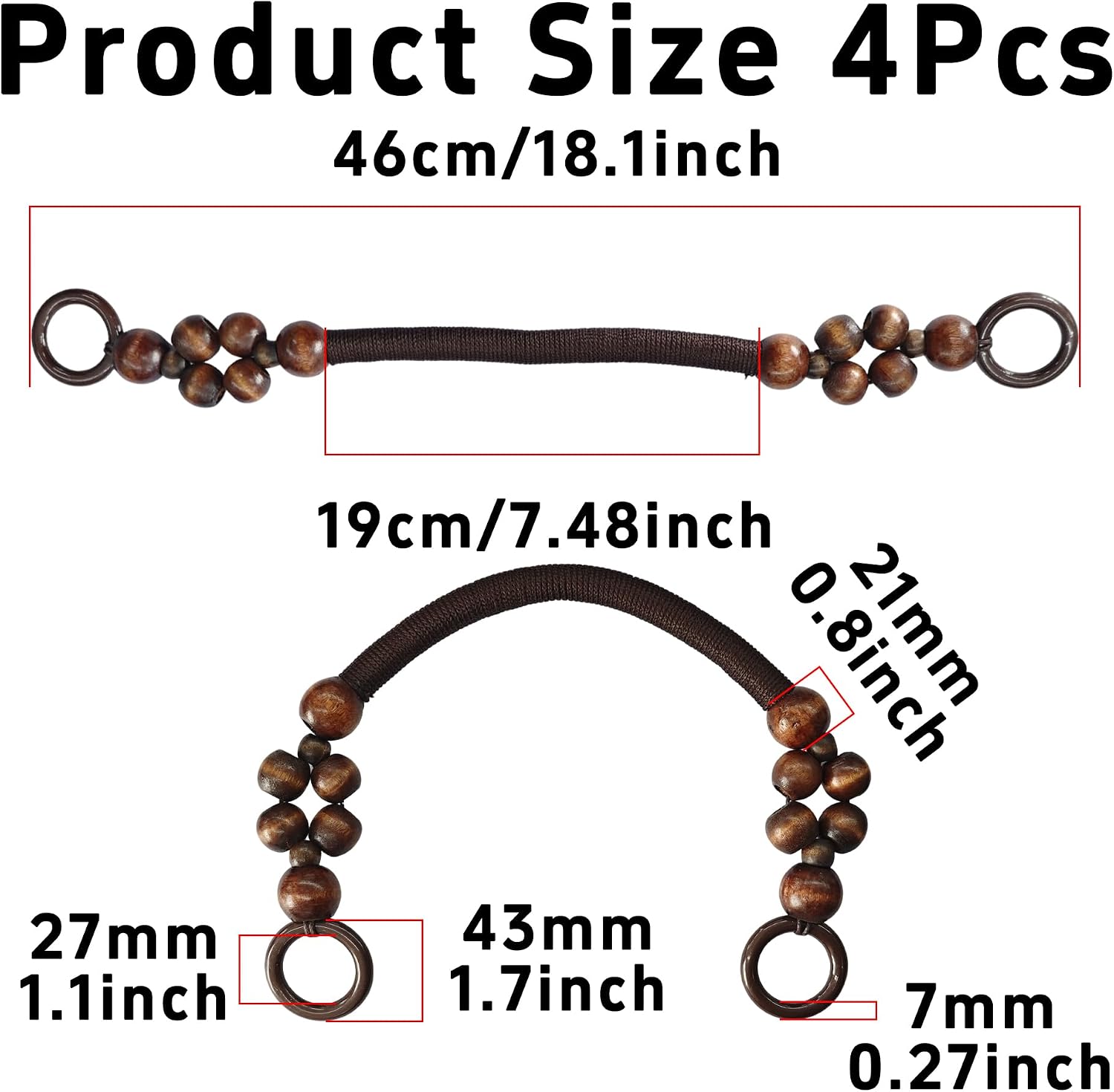 pson 4Pcs 18.1 Inch Wooden Beaded Bag Handles, Nylon Rope Purse Straps for DIY Crochet Bag, Beach Bag, Straw Bag, Handbag Making Supplies(Coffee)