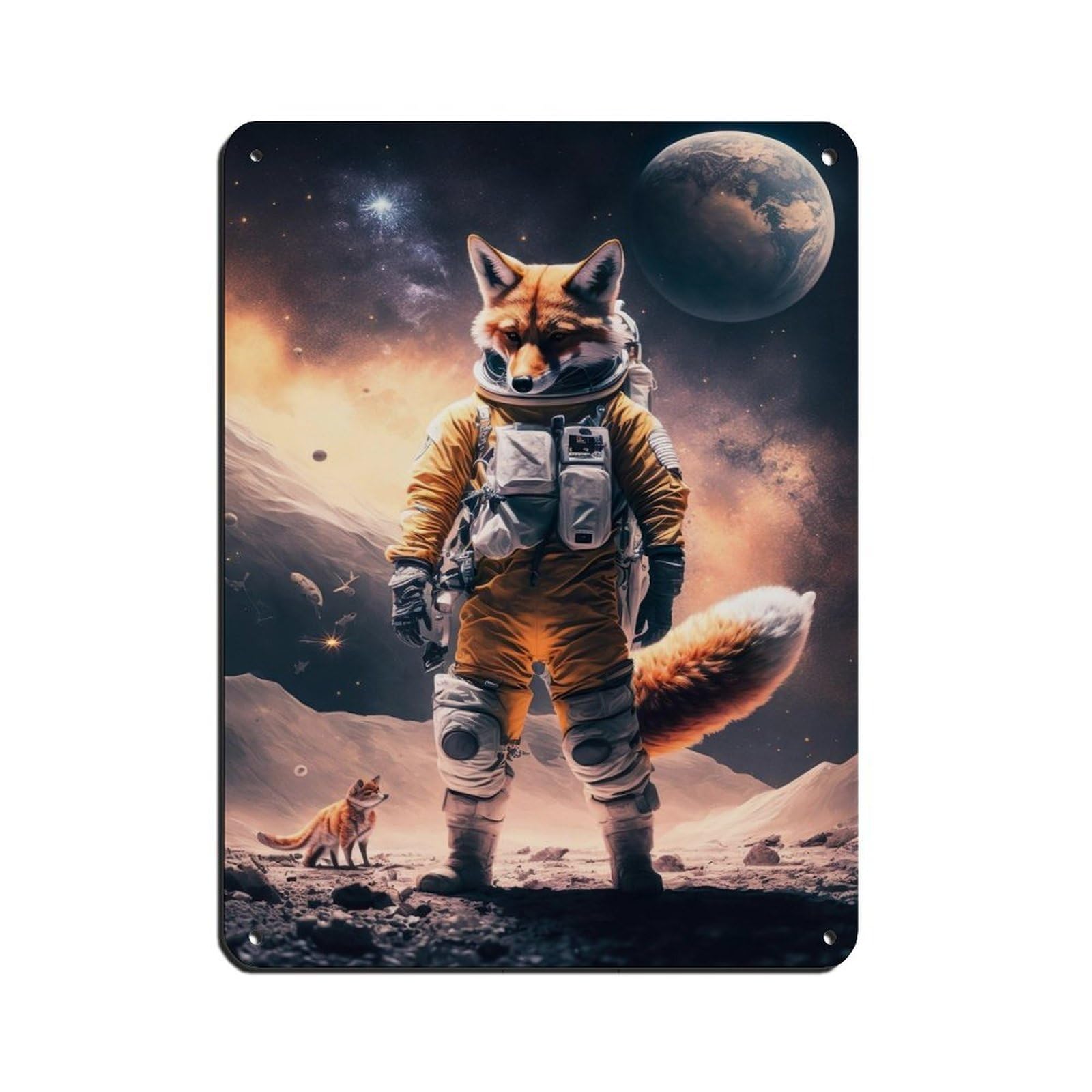 Astronaut Fox, Futuristic Animal（2） Tin Sign Vintage Metal Pub Club Cafe Bar Home Wall Art Decoration Poster Retro 12x16inch(30x40cm)