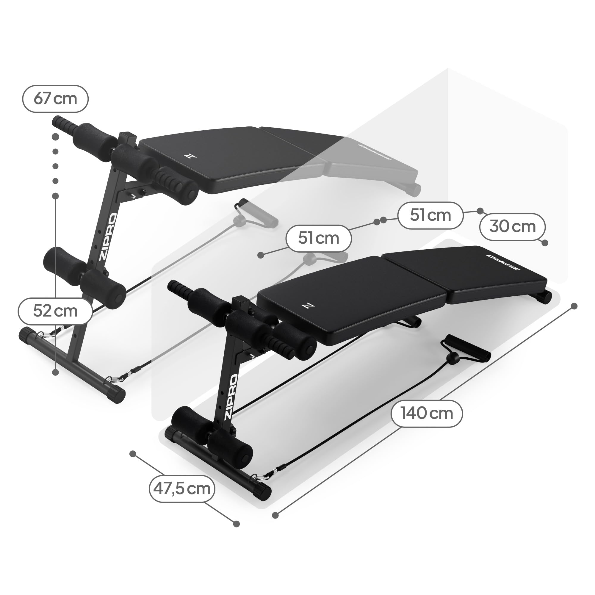 ZIPRO Banco Abdominales Sixbox Inclinado Plegable Ajustable Bandas 110kg