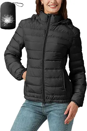 Packable Down Jacket Women Lightweight Quilted Puffer Coat Hooded Travel