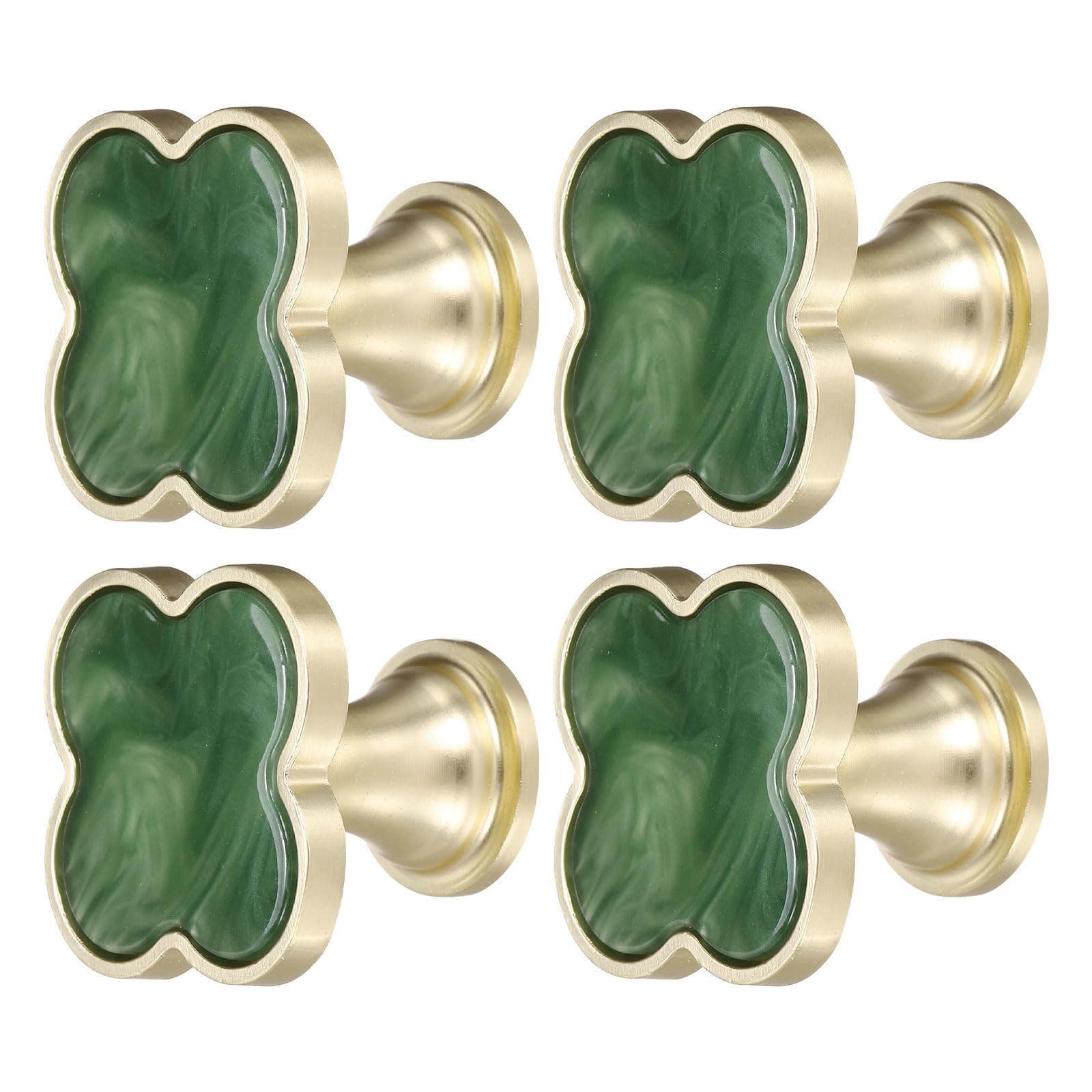 sourcing map 4Pcs Drawer Knobs, Zinc Alloy Decorative Four-Leaf Pull Handles with Screws for Furniture Dresser Wardrobe Cupboard, Pearl Green