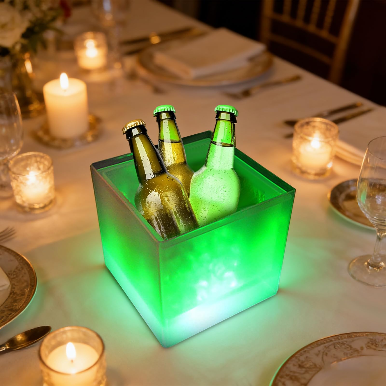 Secchiello di ghiaccio a LED per bevande, bianco RGB, refrigeratore per champagne, in plastica, per feste, bar, matrimoni, decorazione da tavolo