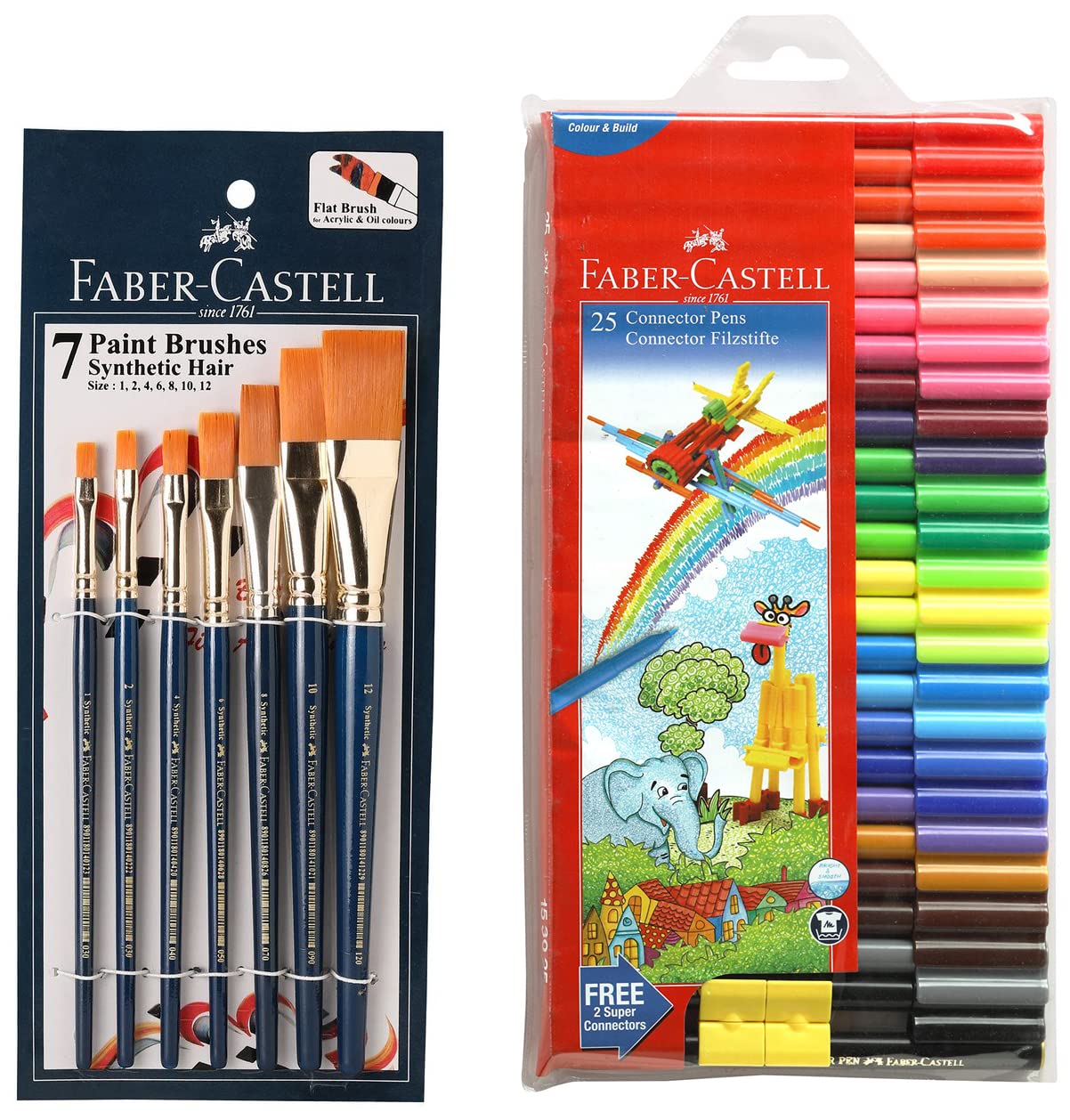 Faber-Castell Paint Brush Set - Flat, Pack of 7 (Navy Blue) Connector Pen Set - Pack of 25 (Assorted) (B0BPXS7MB9) Amazon Price History, Amazon Price Tracker