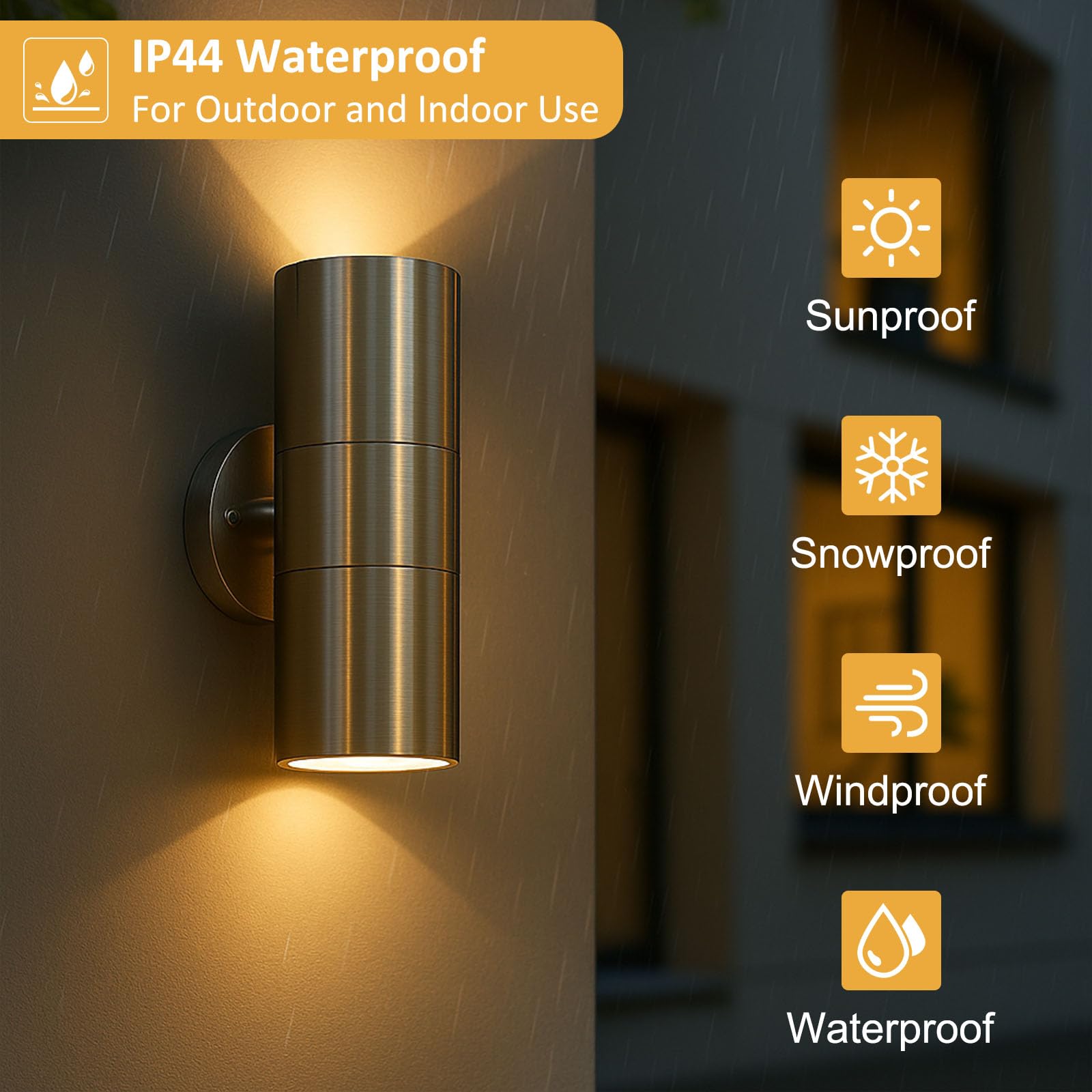 Outside Wall Lights Mains Powered, 3 CCT GU10 Bulbs Up Down Outdoor Wall Sign Light - Image 2